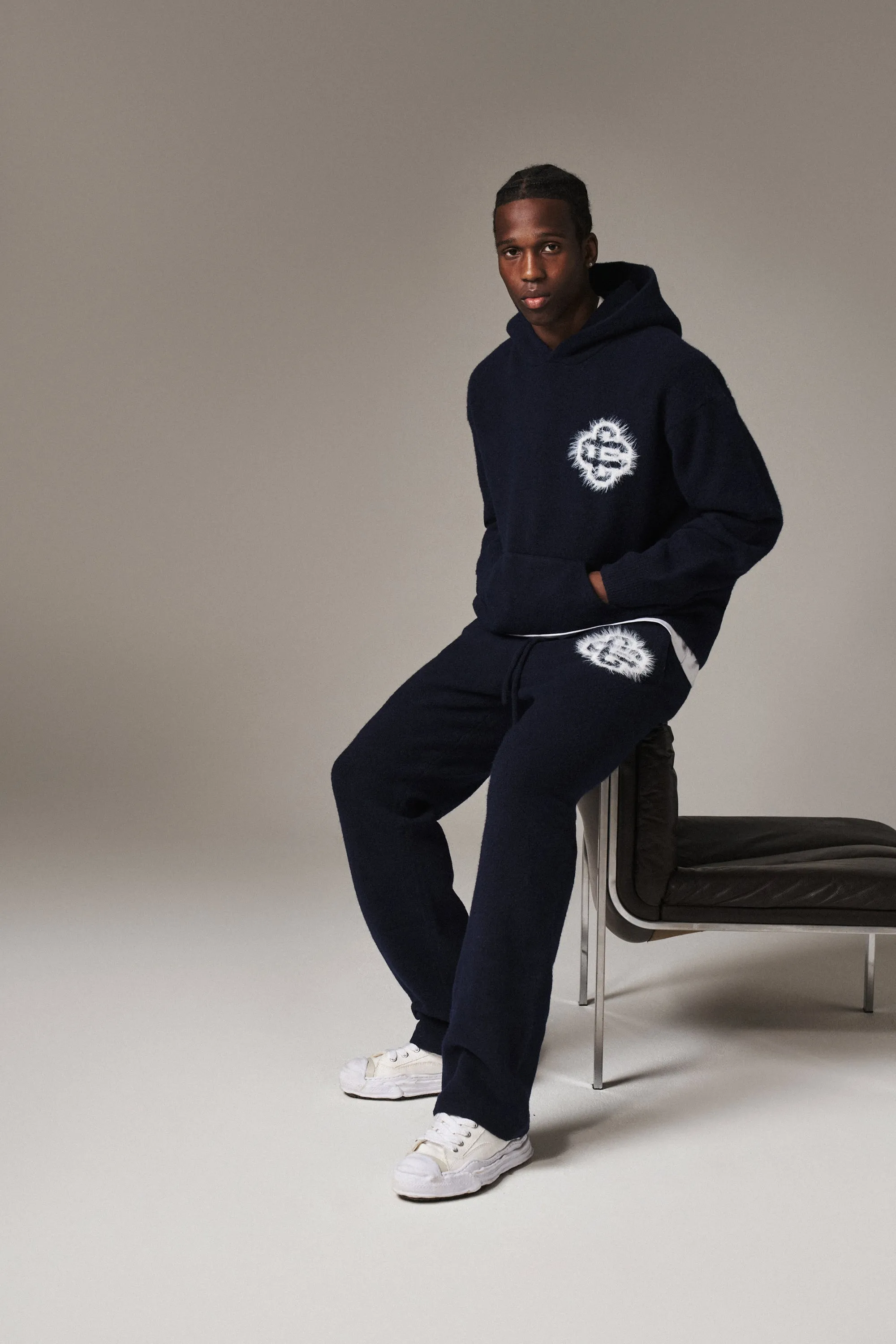 FLUFFY EMBLEM KNITTED JOGGERS - NAVY sold by The Couture Club product image thumbnail 4