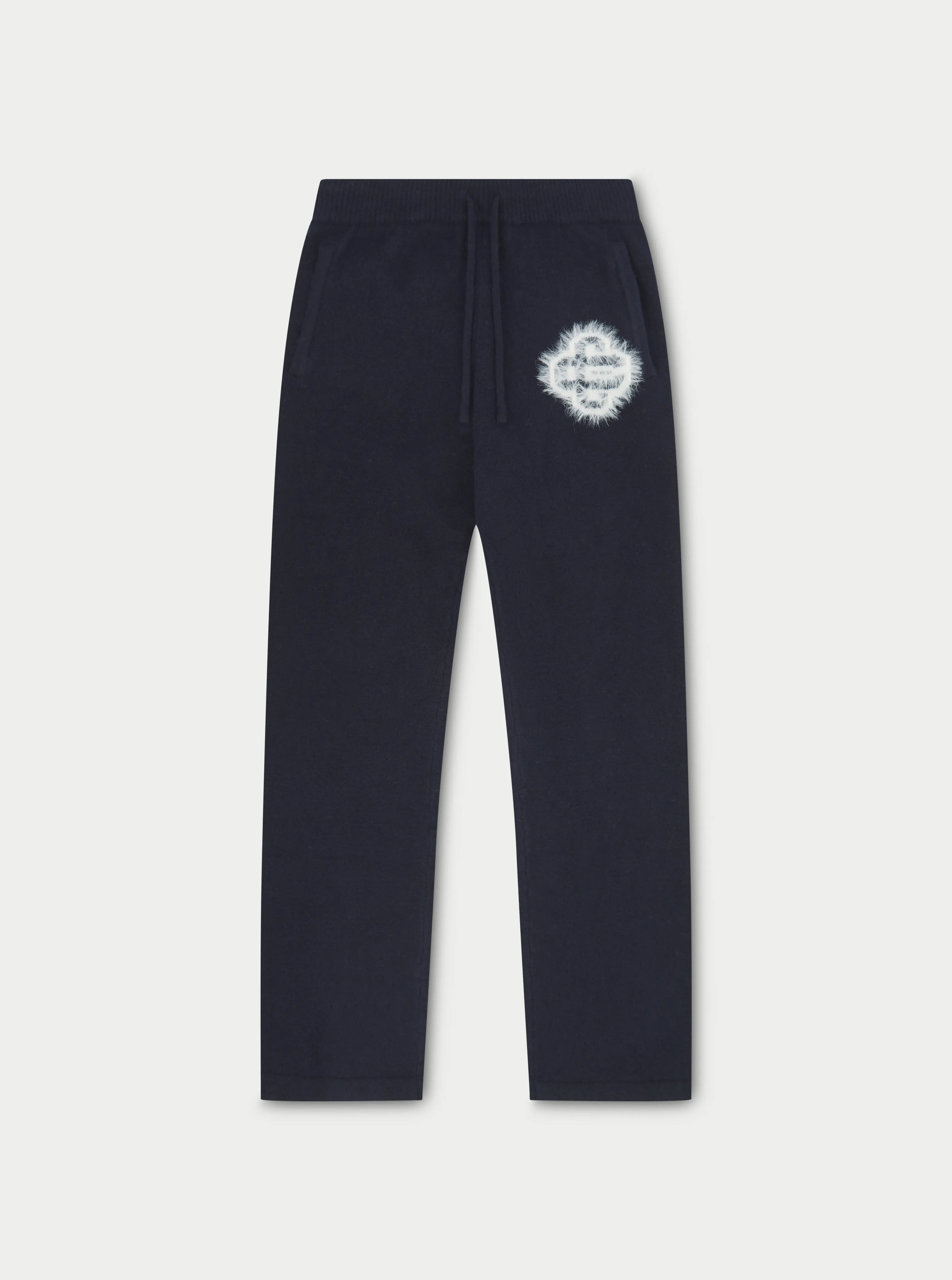 FLUFFY EMBLEM KNITTED JOGGERS - NAVY sold by The Couture Club