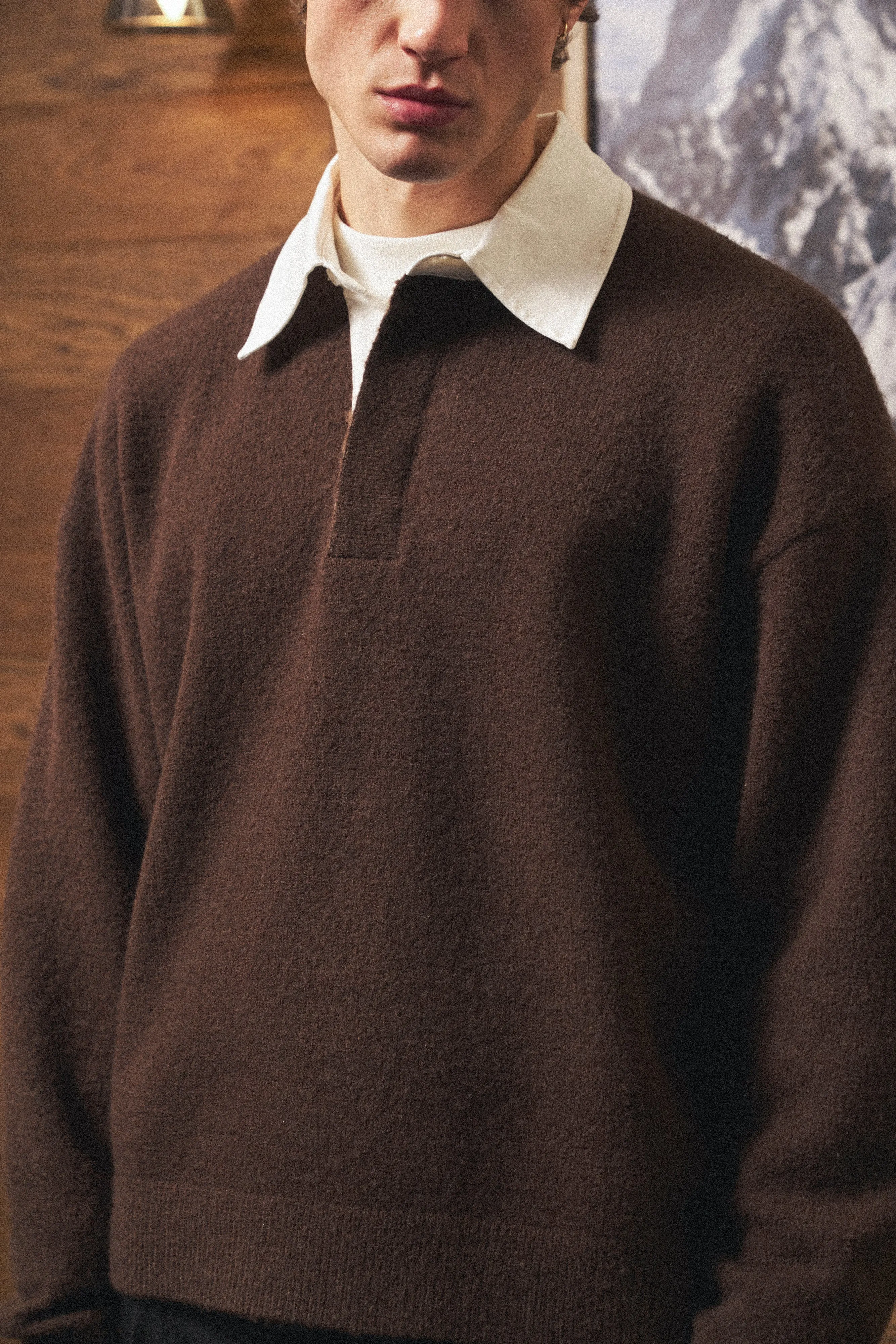 CONTRAST COLLAR KNIT CREW - BROWN sold by The Couture Club product image thumbnail 5