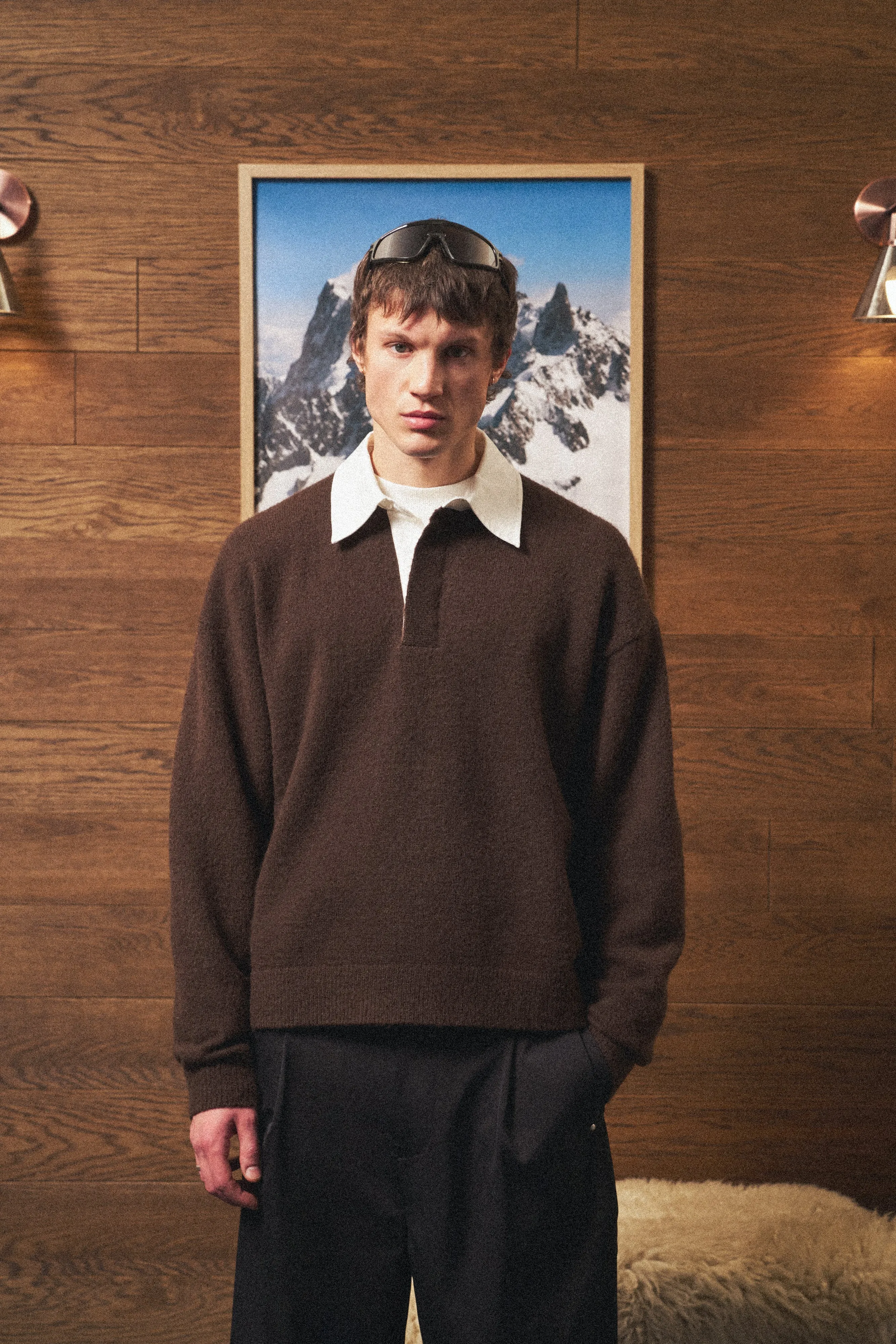 CONTRAST COLLAR KNIT CREW - BROWN sold by The Couture Club product image thumbnail 2