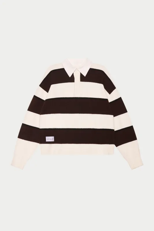STRIPE CONTRAST COLLAR KNIT CREW - OFF WHITE sold by The Couture Club