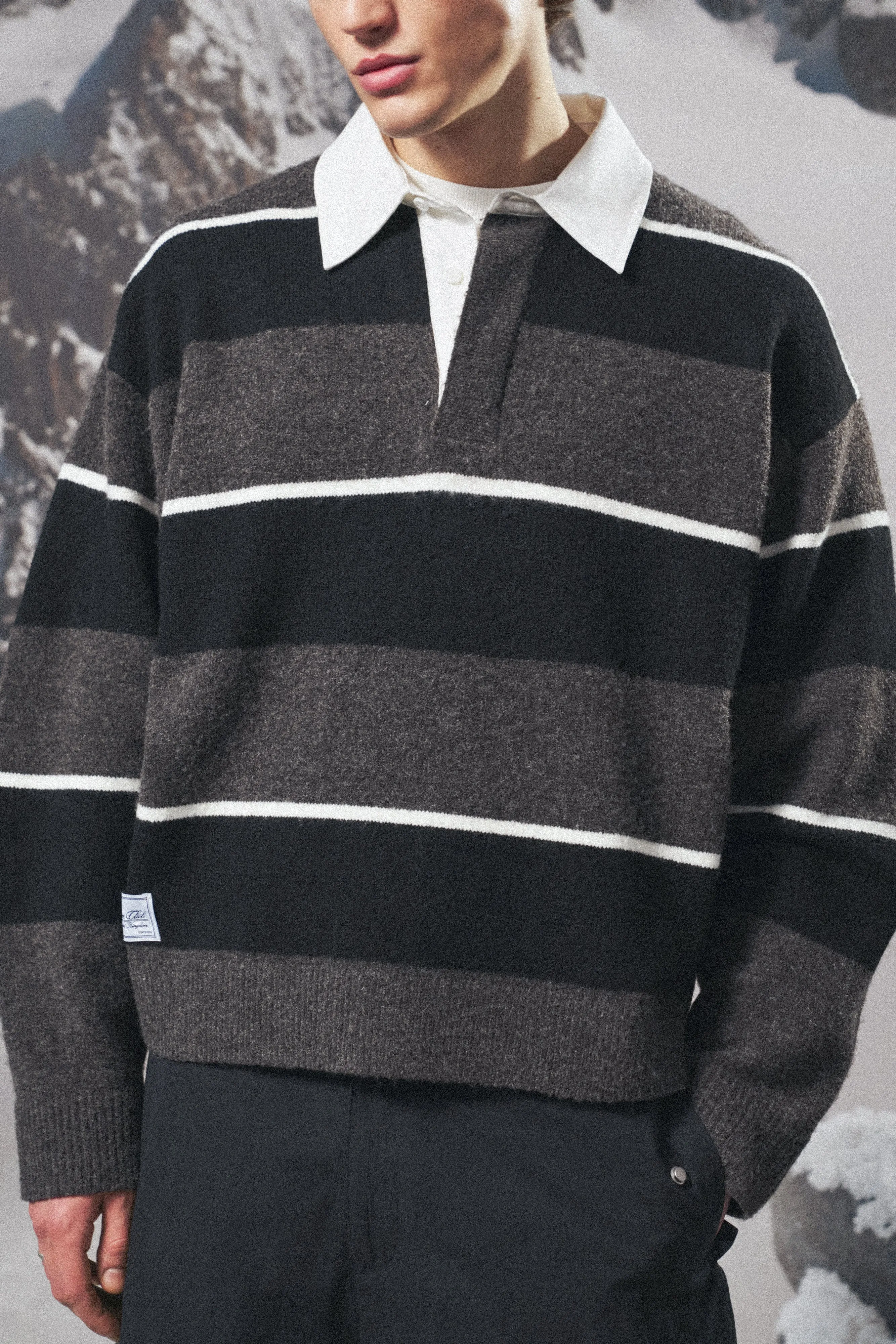 STRIPE CONTRAST COLLAR KNIT CREW - CHARCOAL sold by The Couture Club product image thumbnail 5
