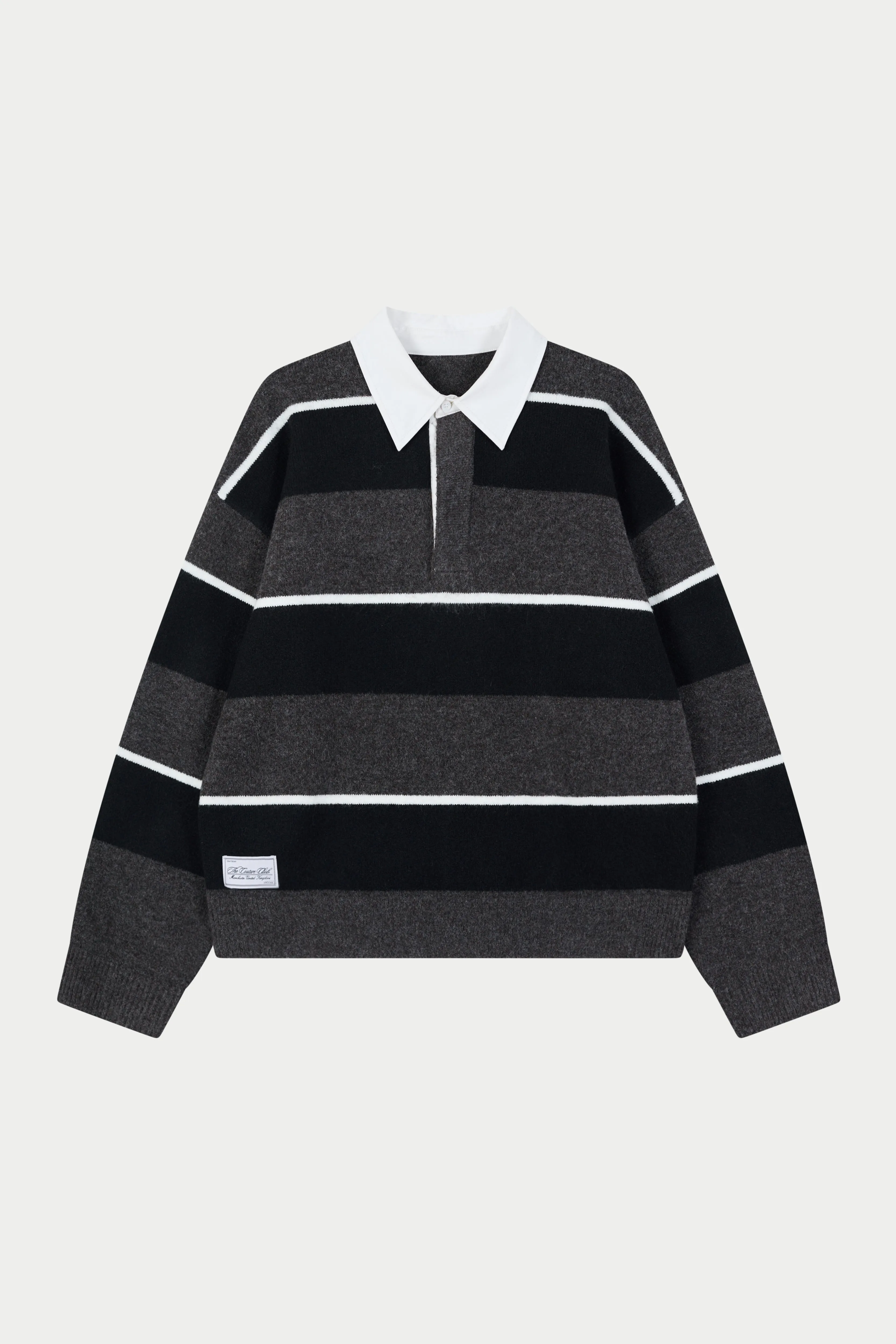 STRIPE CONTRAST COLLAR KNIT CREW - CHARCOAL sold by The Couture Club