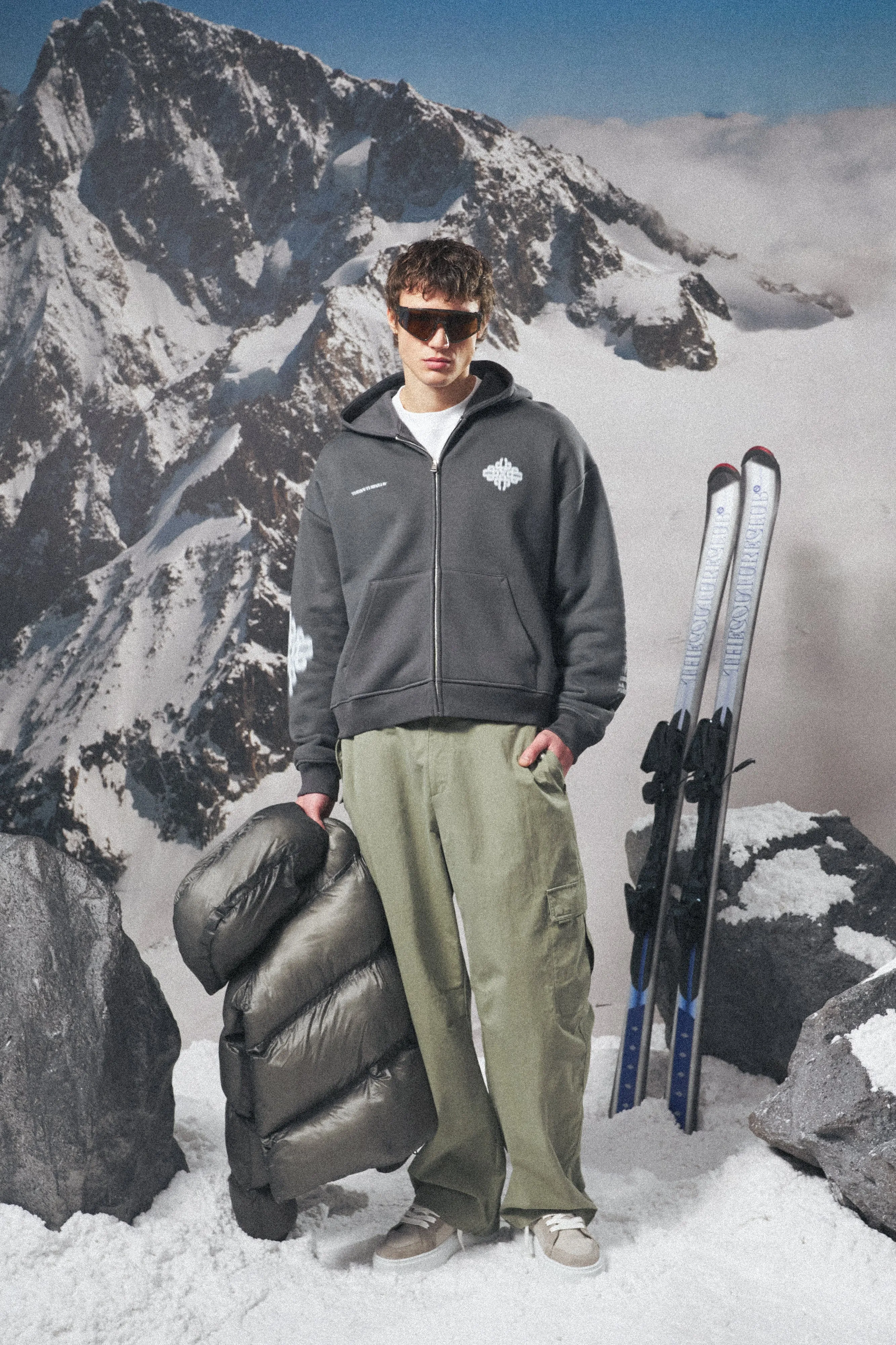 MOTION BLURRED ZIP THROUGH HOODIE - CHARCOAL sold by The Couture Club product image thumbnail 3