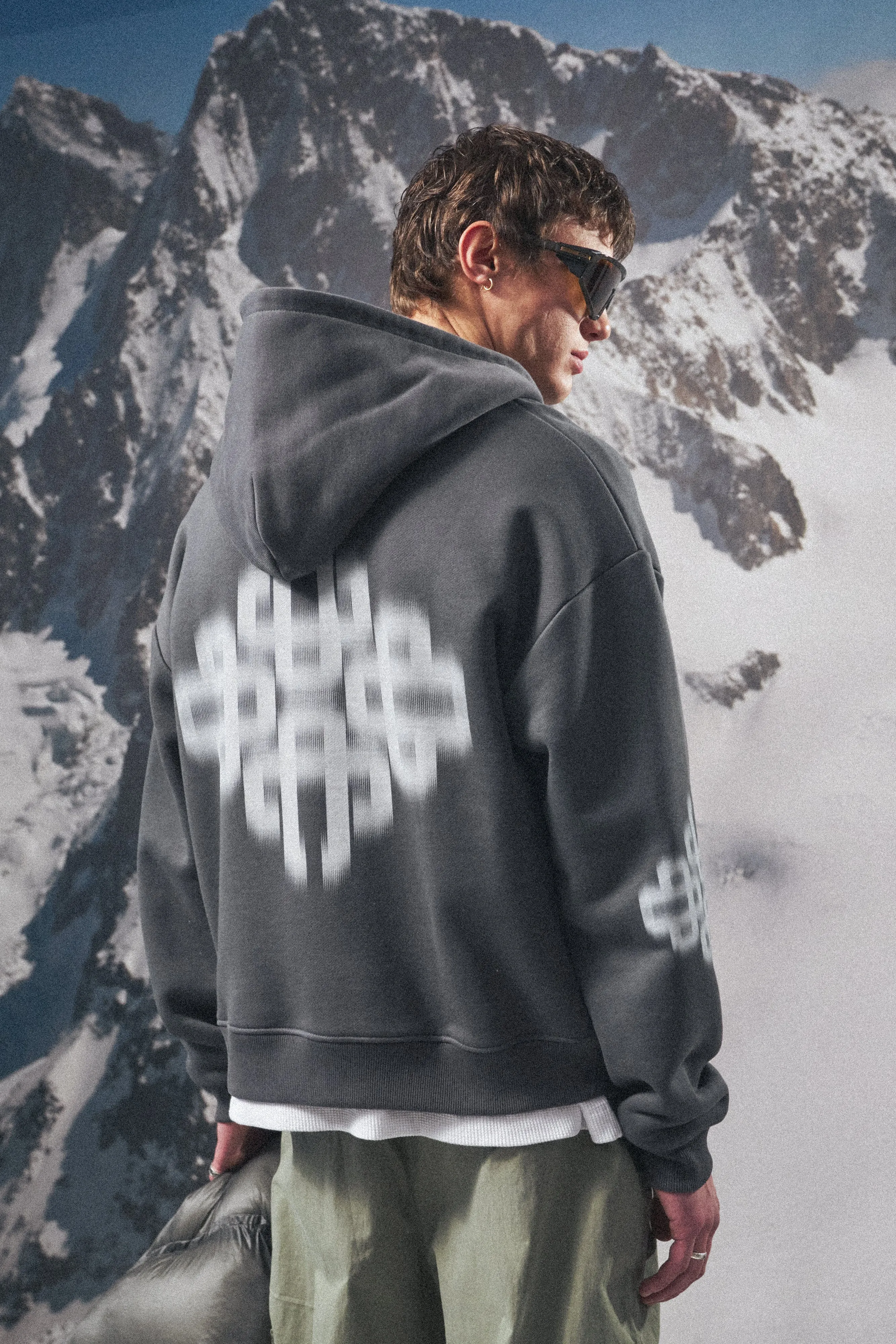 MOTION BLURRED ZIP THROUGH HOODIE - CHARCOAL sold by The Couture Club product image thumbnail 2