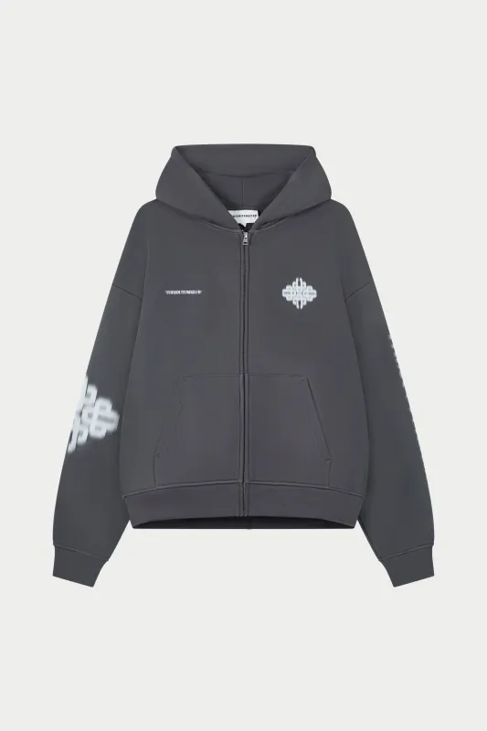 MOTION BLURRED ZIP THROUGH HOODIE - CHARCOAL sold by The Couture Club