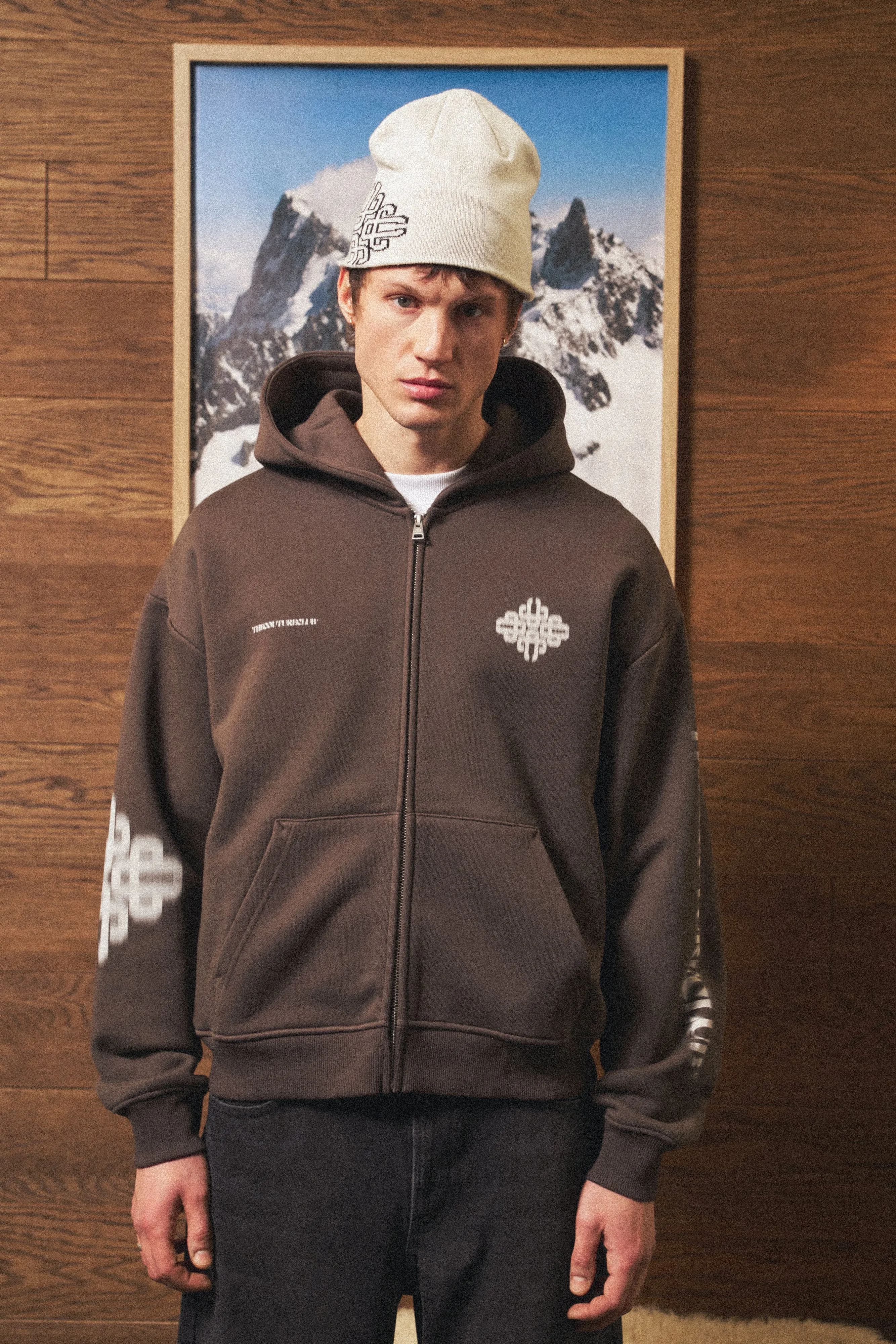 MOTION BLURRED ZIP THROUGH HOODIE - BROWN sold by The Couture Club product image thumbnail 4