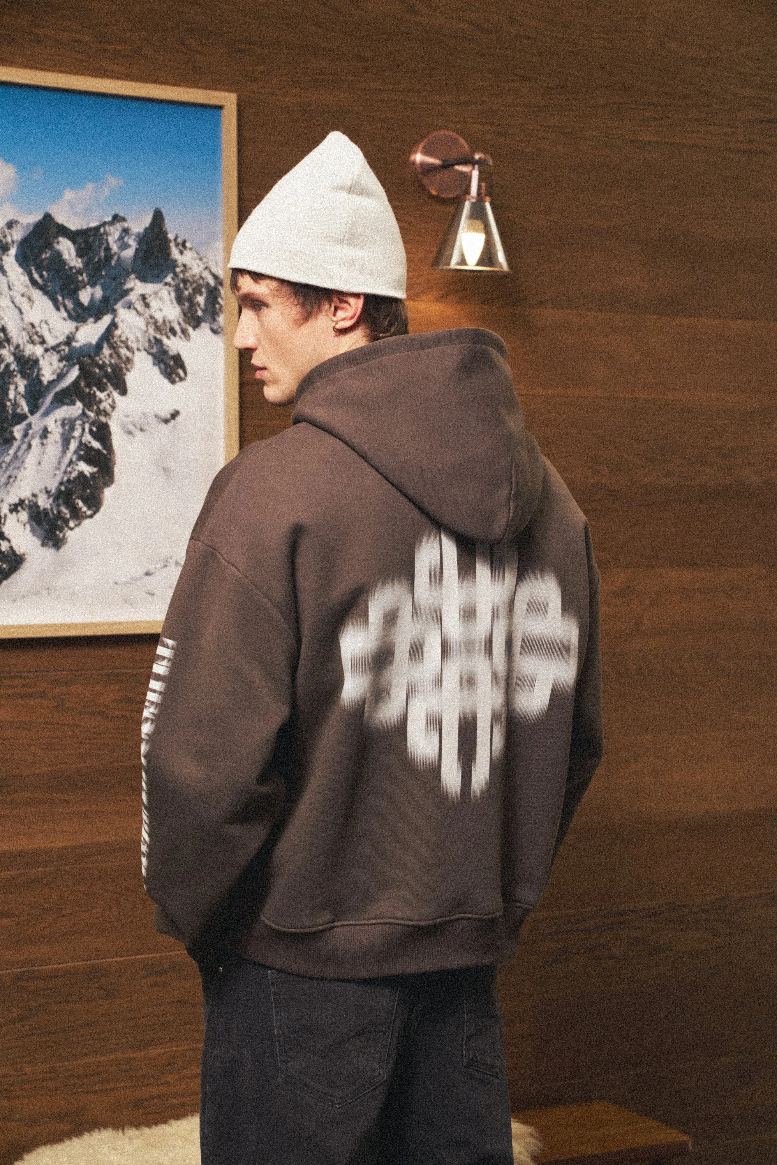 MOTION BLURRED ZIP THROUGH HOODIE - BROWN sold by The Couture Club product image thumbnail 2