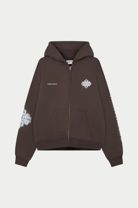 MOTION BLURRED ZIP THROUGH HOODIE - BROWN sold by The Couture Club