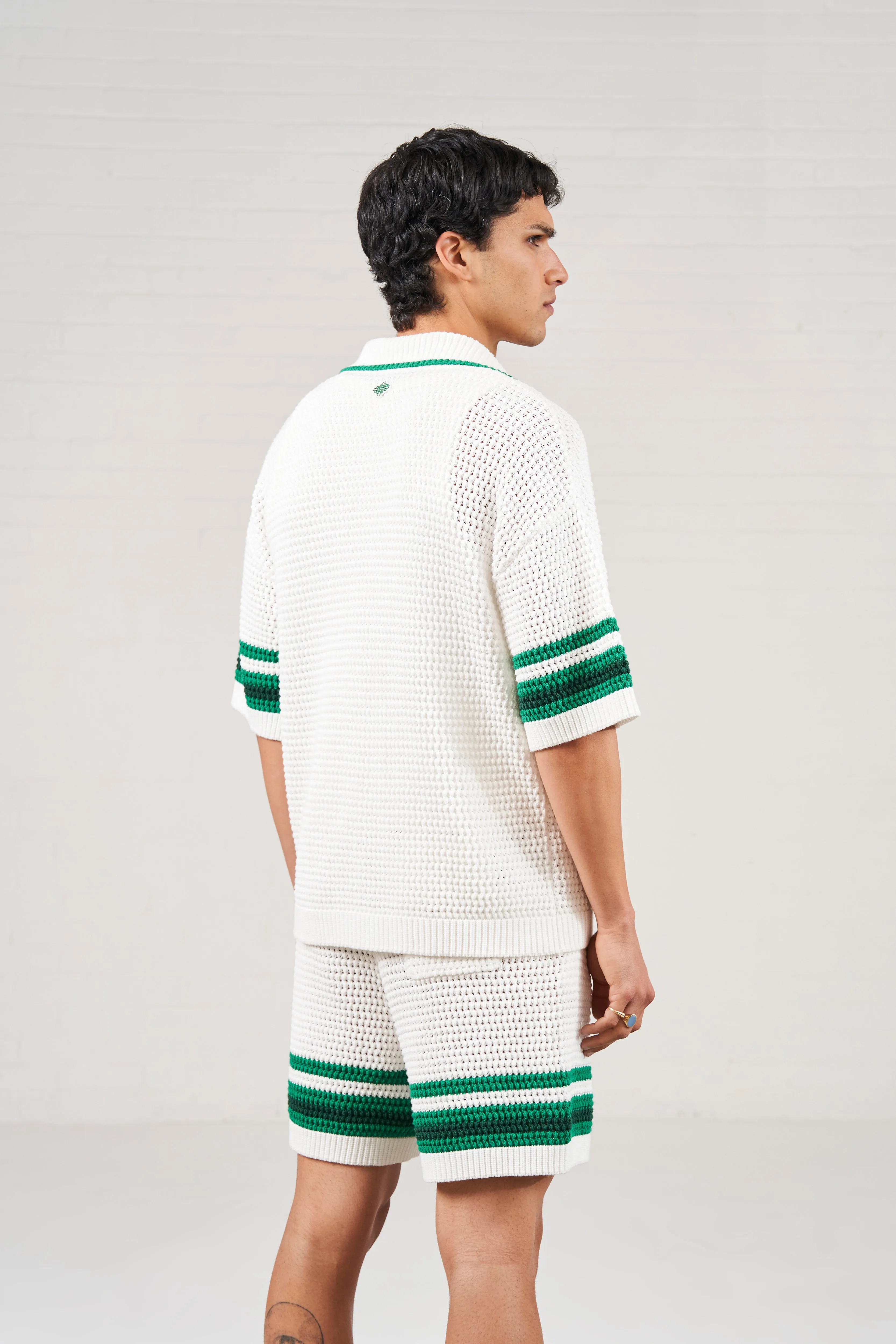 STRIPE TRIM CROCHET KNITTED SHIRT - WHITE sold by The Couture Club product image thumbnail 5