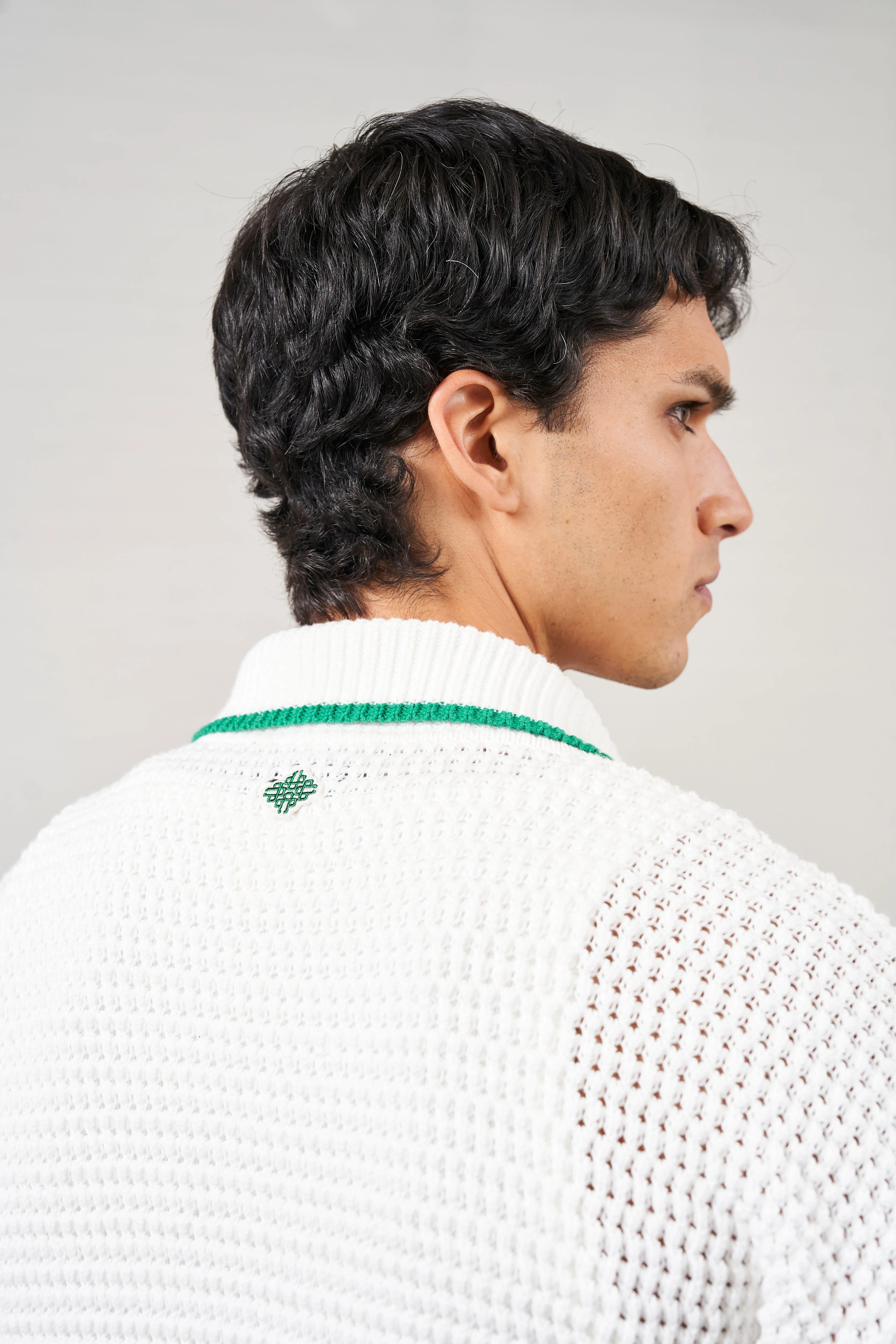 STRIPE TRIM CROCHET KNITTED SHIRT - WHITE sold by The Couture Club product image thumbnail 4