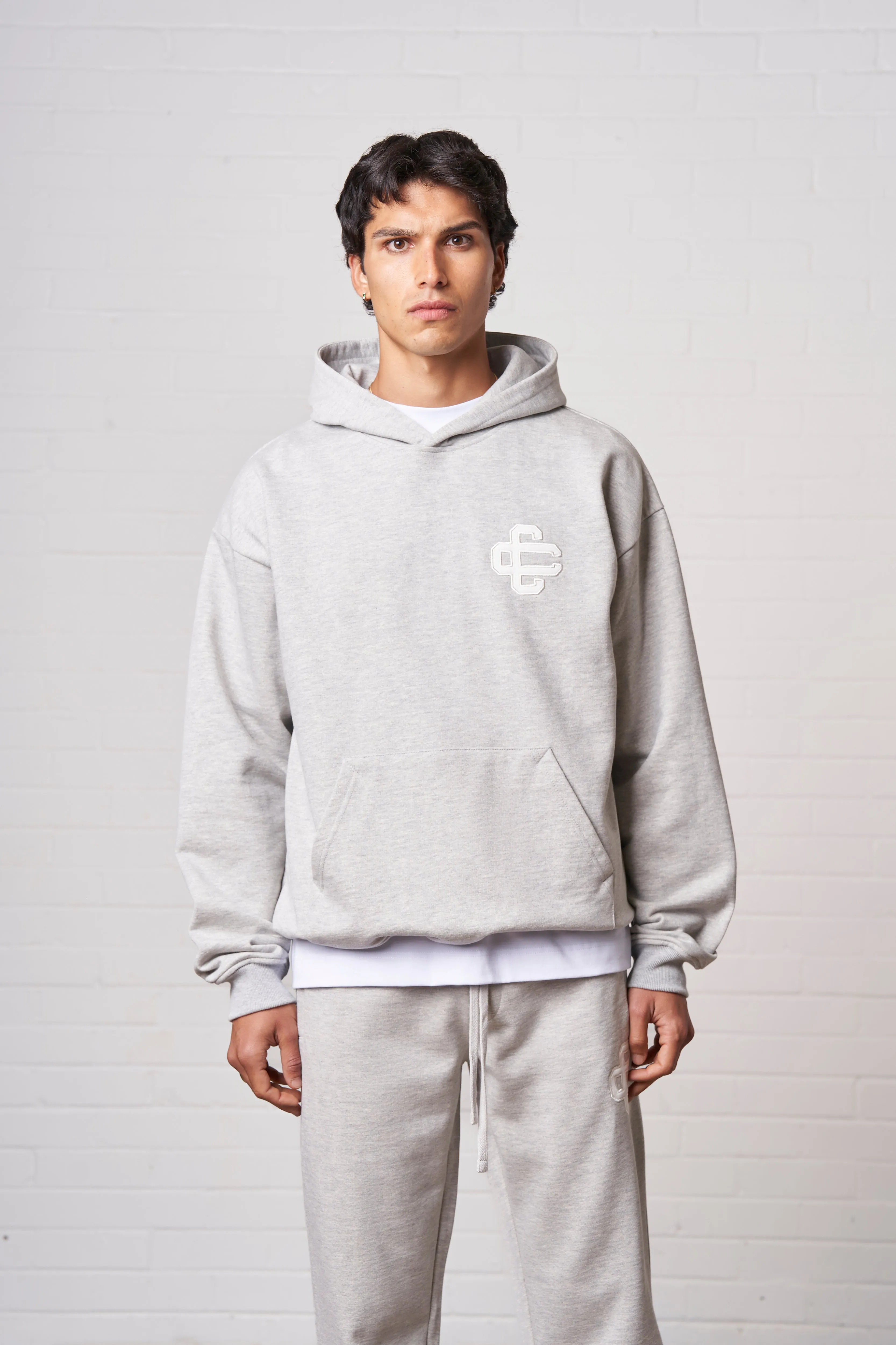 HEAVYWEIGHT APPLIQUE EMBLEM HOODIE - GREY MARL sold by The Couture Club product image thumbnail 2