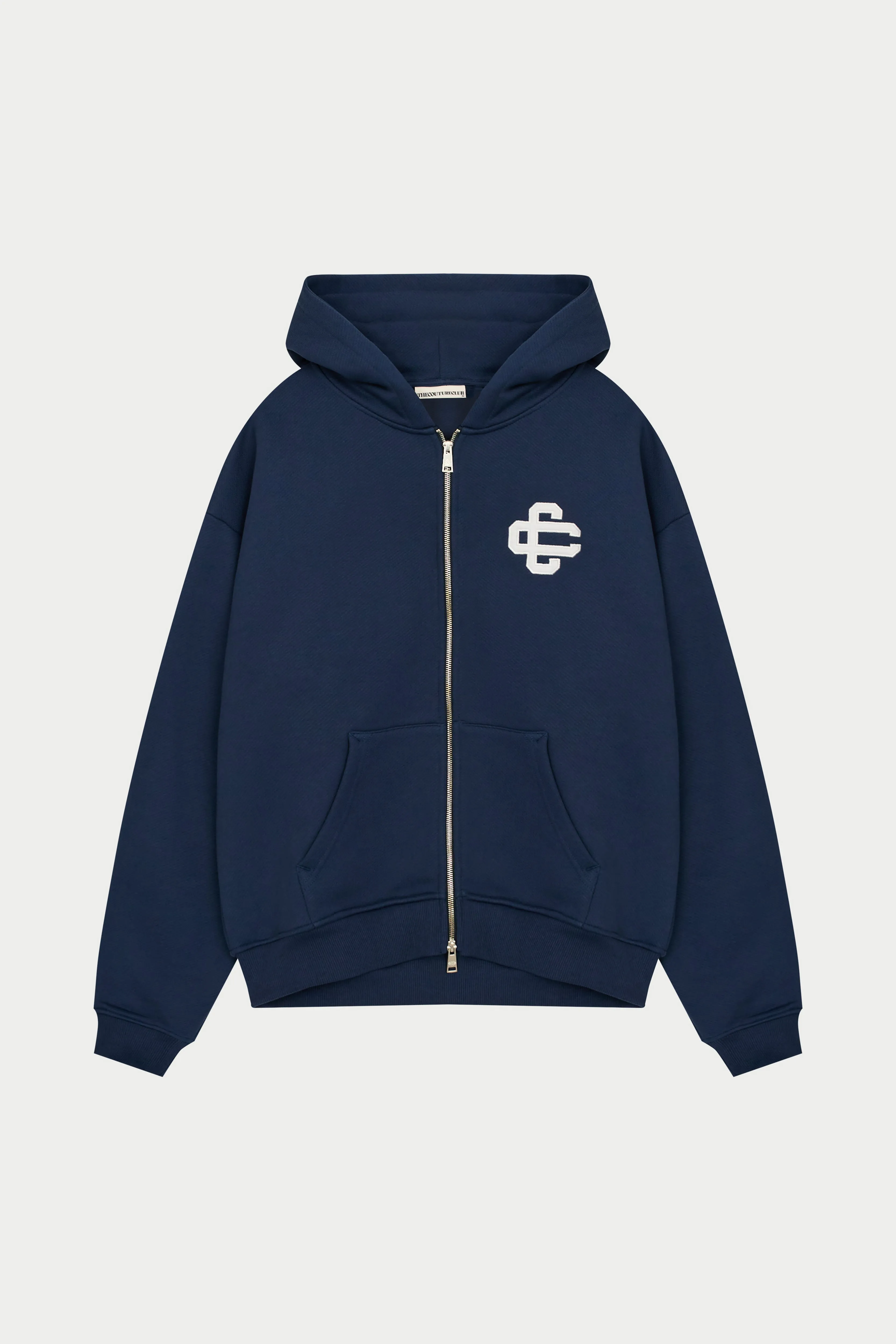 HEAVYWEIGHT EMBLEM APPLIQUE ZIP THROUGH HOODIE - NAVY sold by The Couture Club