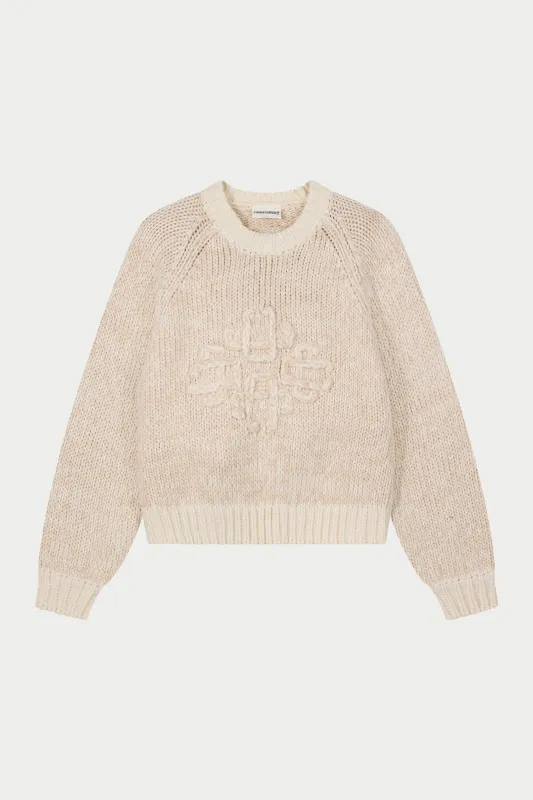 EMBLEM MIXED YARN OVERSIZED KNIT JUMPER - BEIGE sold by The Couture Club