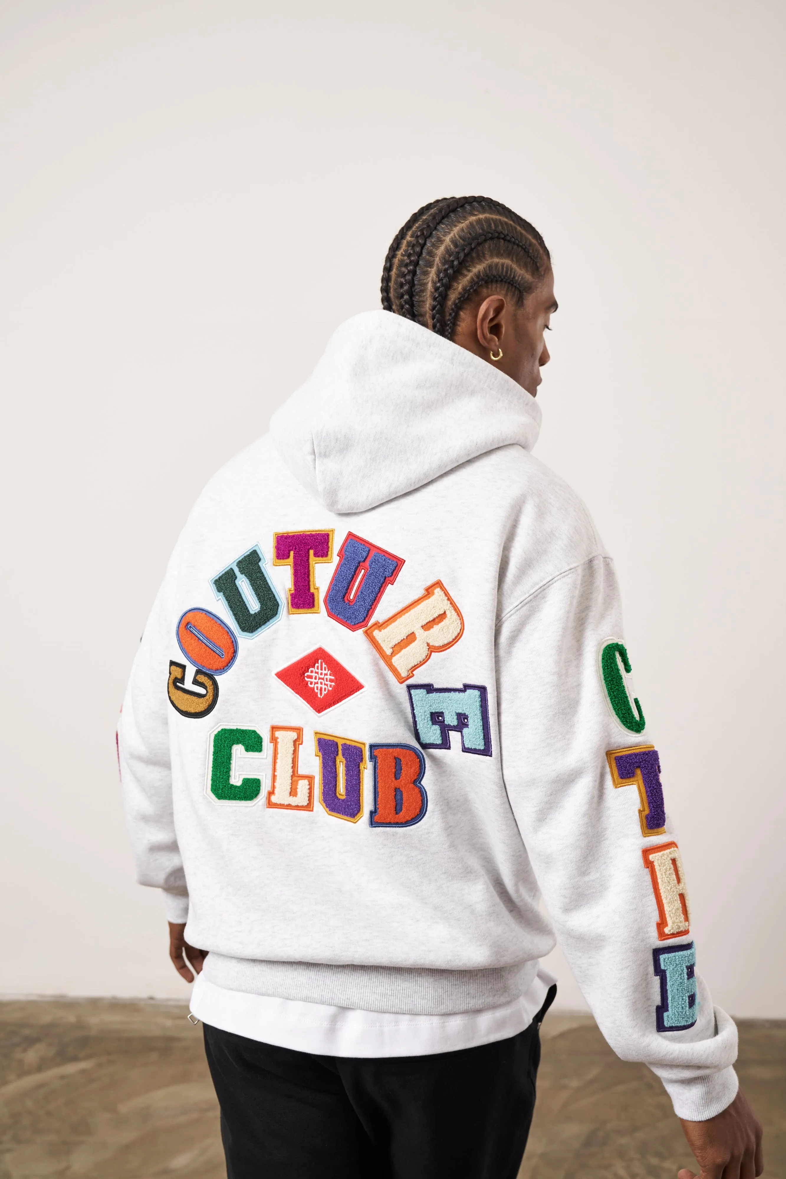 MULTIBADGE CHENILLE HOODIE - GREY MARL sold by The Couture Club product image thumbnail 2