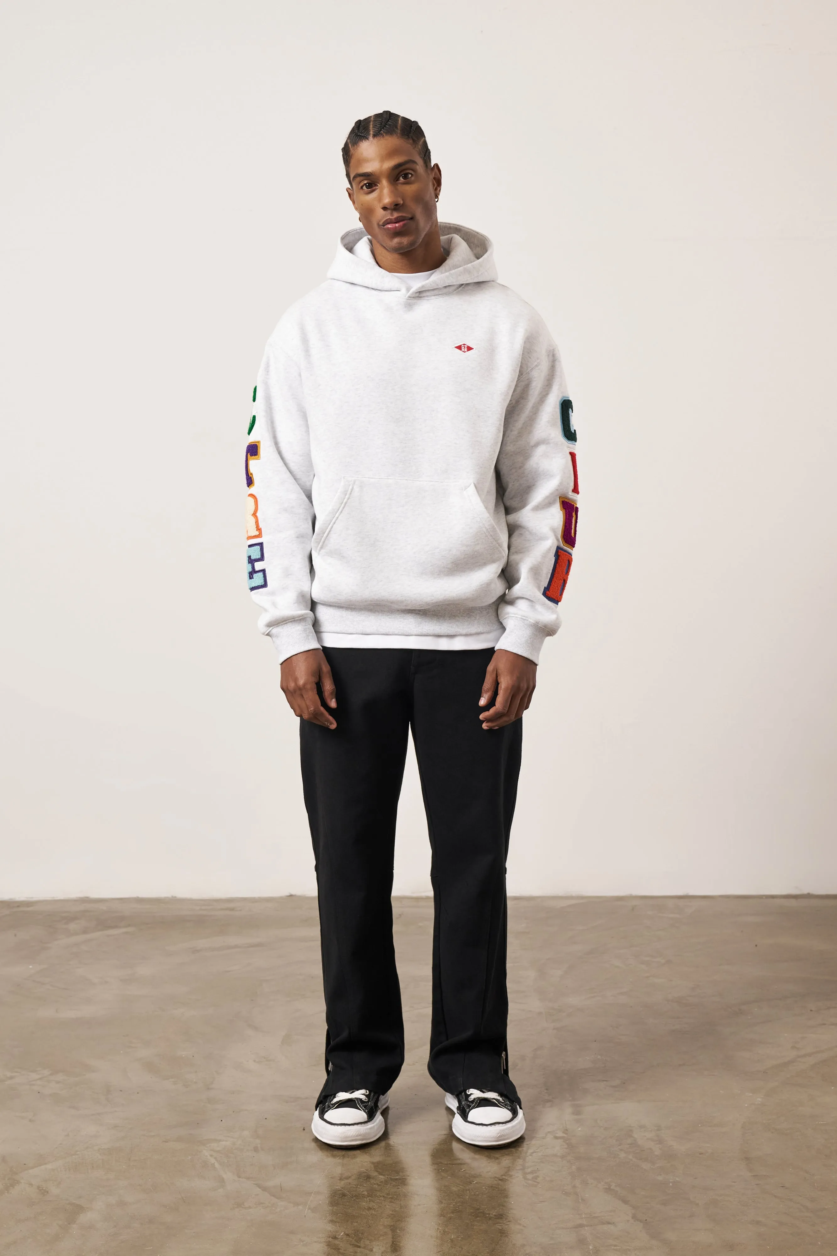 MULTIBADGE CHENILLE HOODIE - GREY MARL sold by The Couture Club product image thumbnail 4