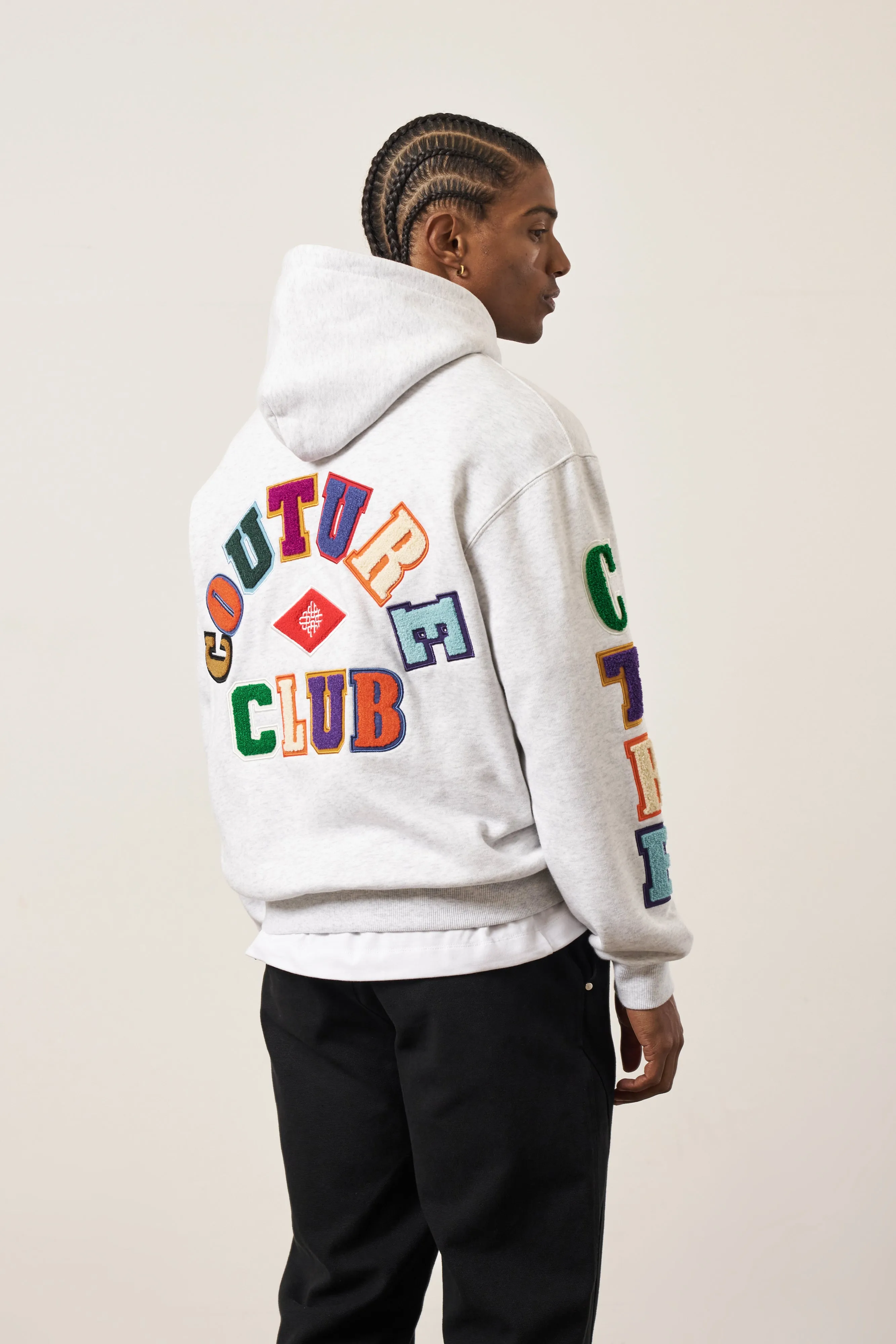 MULTIBADGE CHENILLE HOODIE - GREY MARL sold by The Couture Club product image thumbnail 5