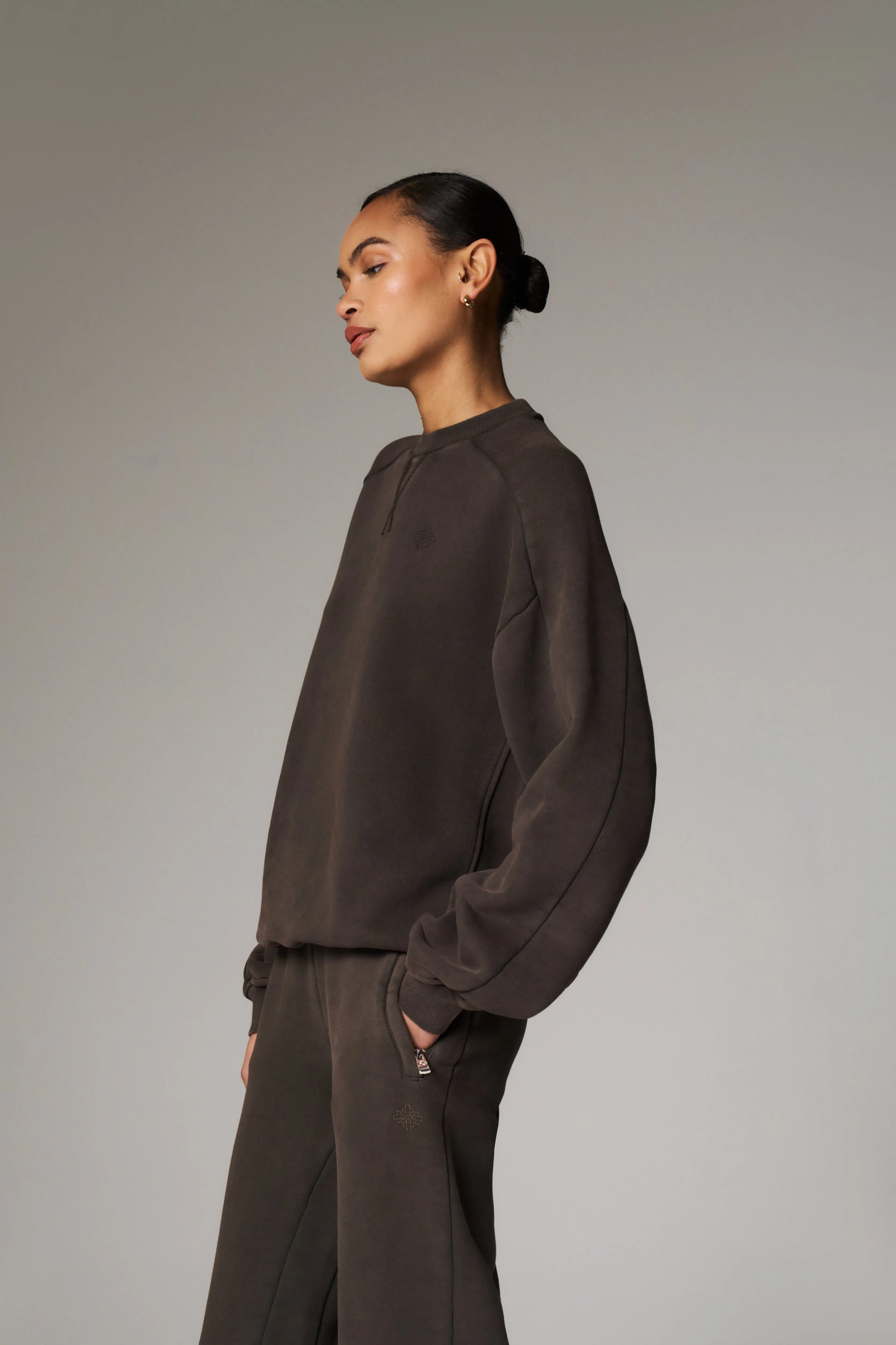 LAUNDERED CLASSICS SEAM DETAIL SWEATSHIRT - WASHED BROWN sold by The Couture Club product image thumbnail 5