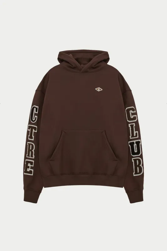 MULTIBADGE CHENILLE RELAXED HOODIE - BROWN sold by The Couture Club