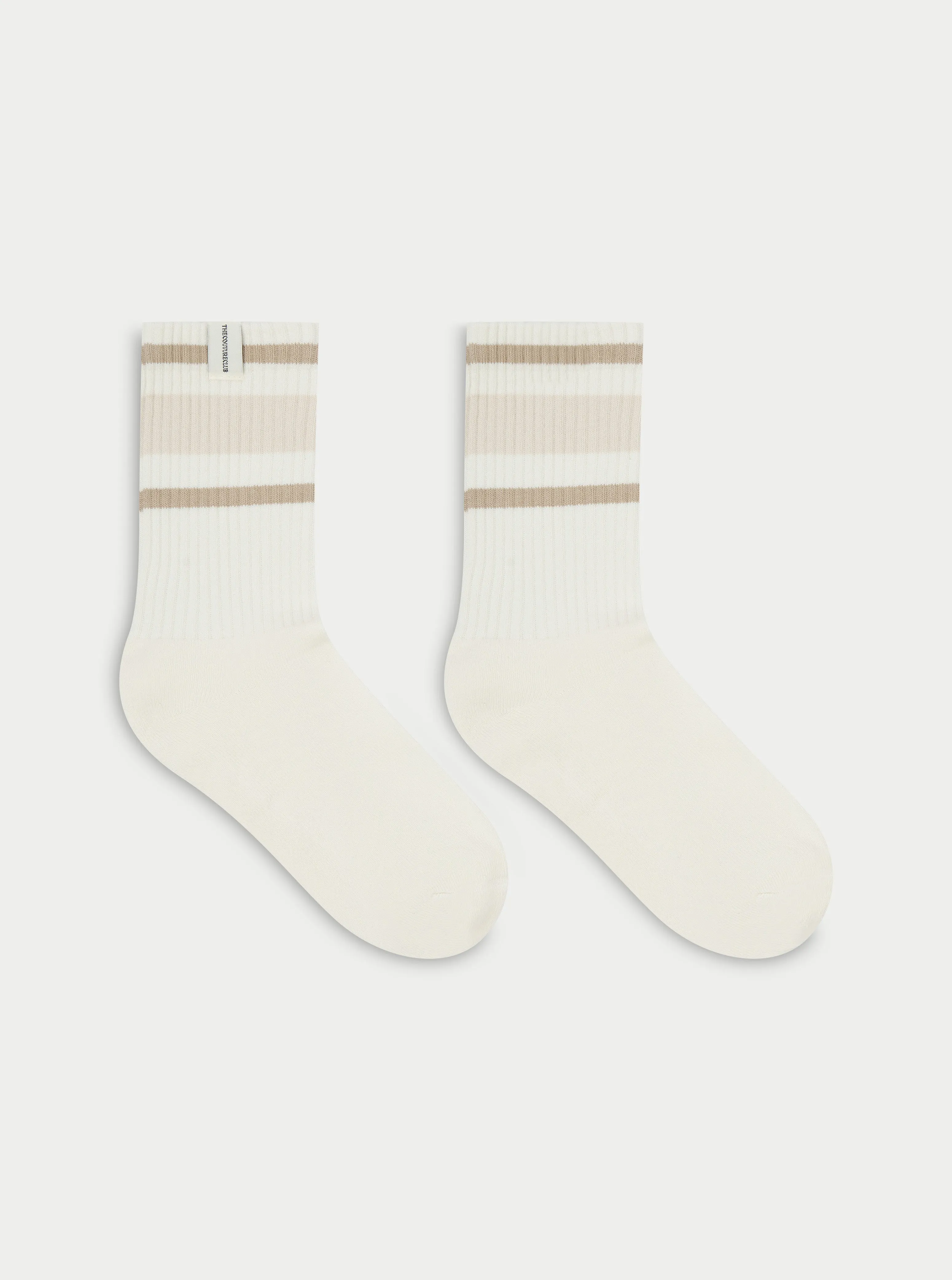 STRIPED BRANDED LABEL SOCK - BEIGE sold by The Couture Club