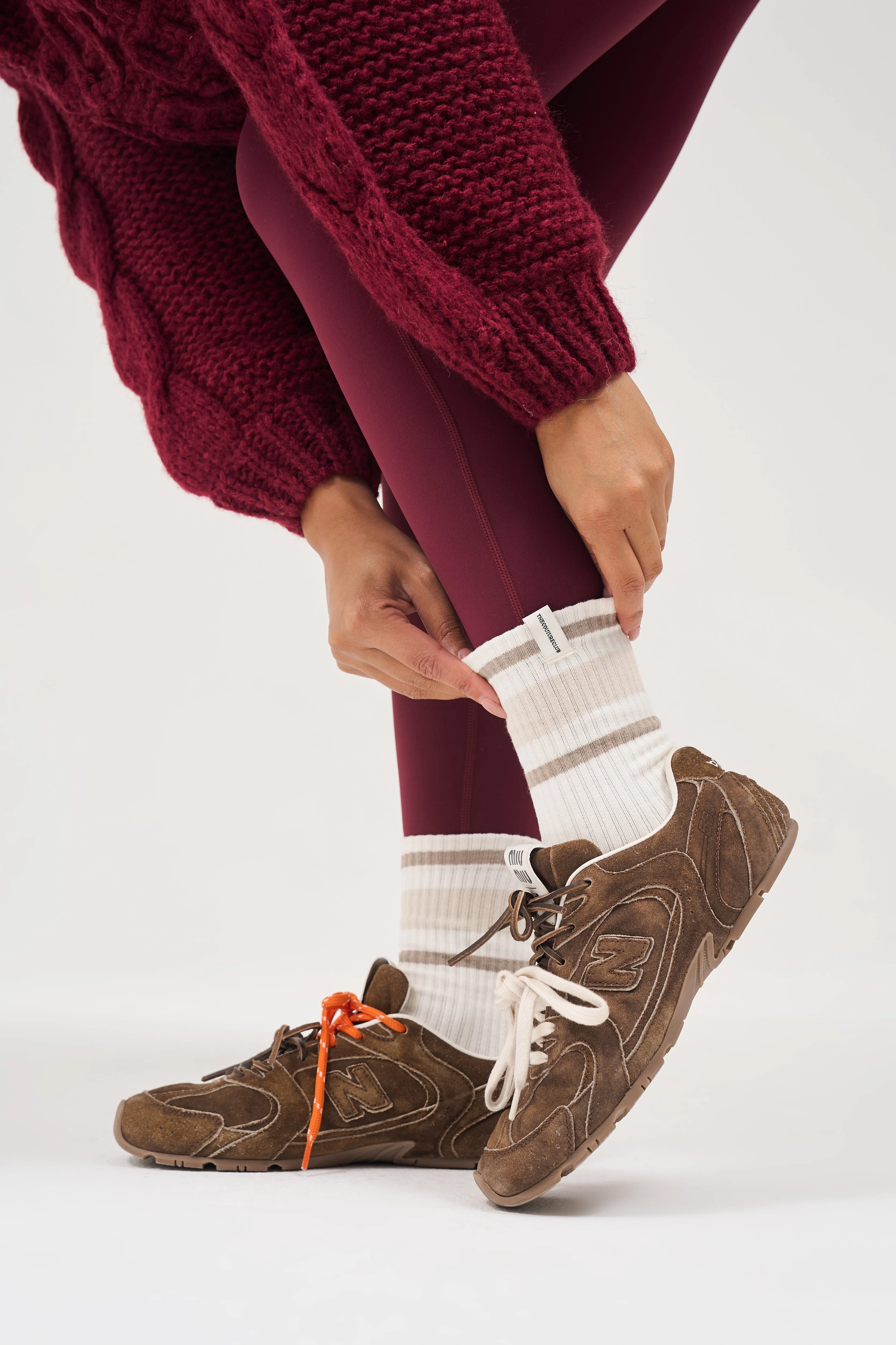 STRIPED BRANDED LABEL SOCK - BEIGE sold by The Couture Club product image thumbnail 3