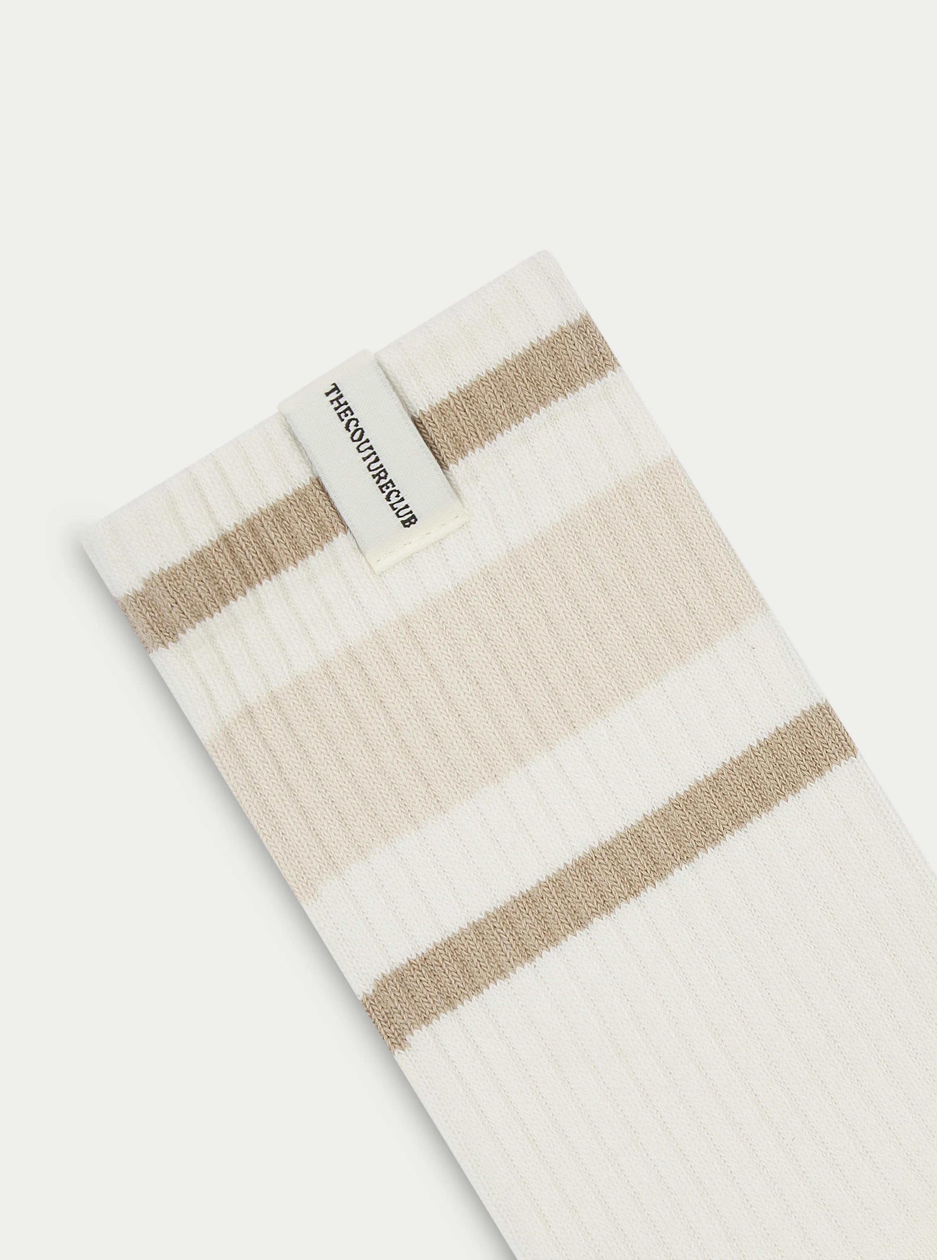 STRIPED BRANDED LABEL SOCK - BEIGE sold by The Couture Club product image thumbnail 2