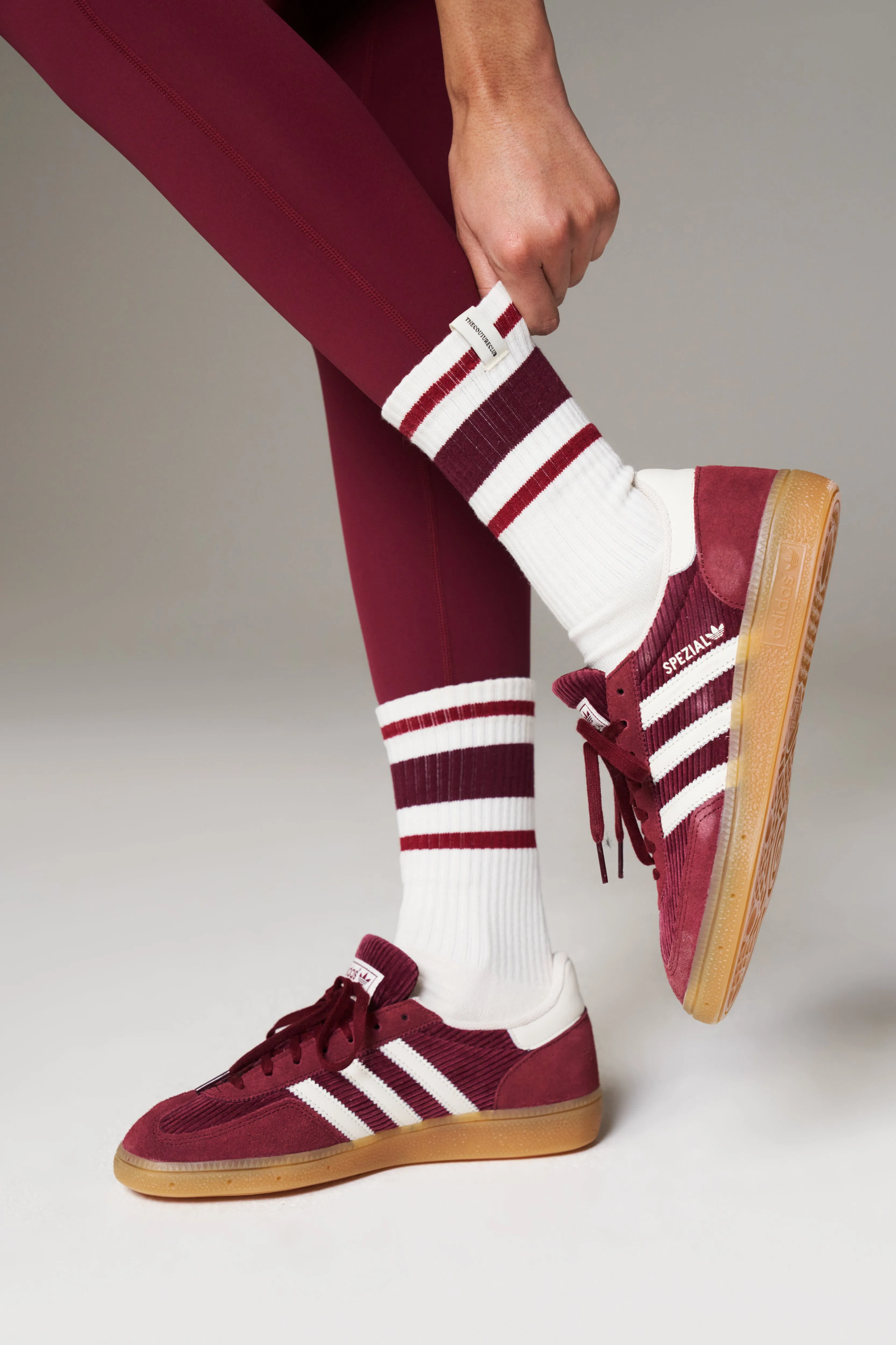 STRIPED BRANDED LABEL SOCK - BURGUNDY sold by The Couture Club product image thumbnail 4