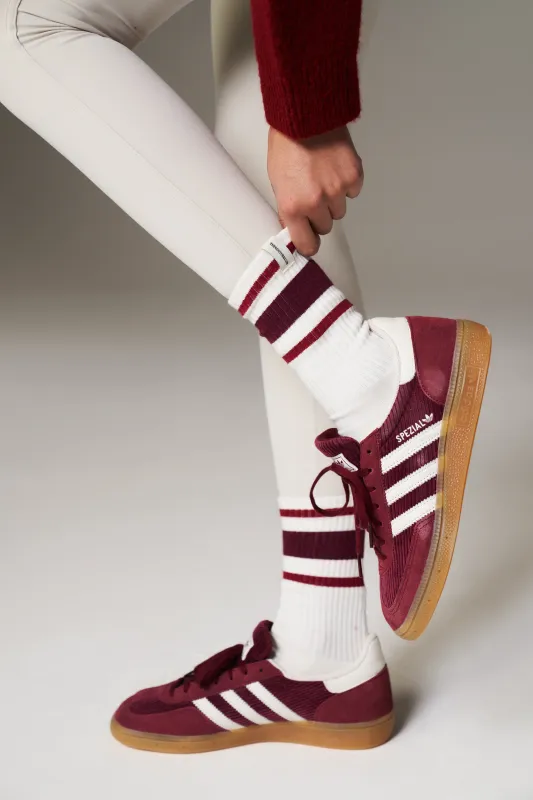 STRIPED BRANDED LABEL SOCK - BURGUNDY sold by The Couture Club