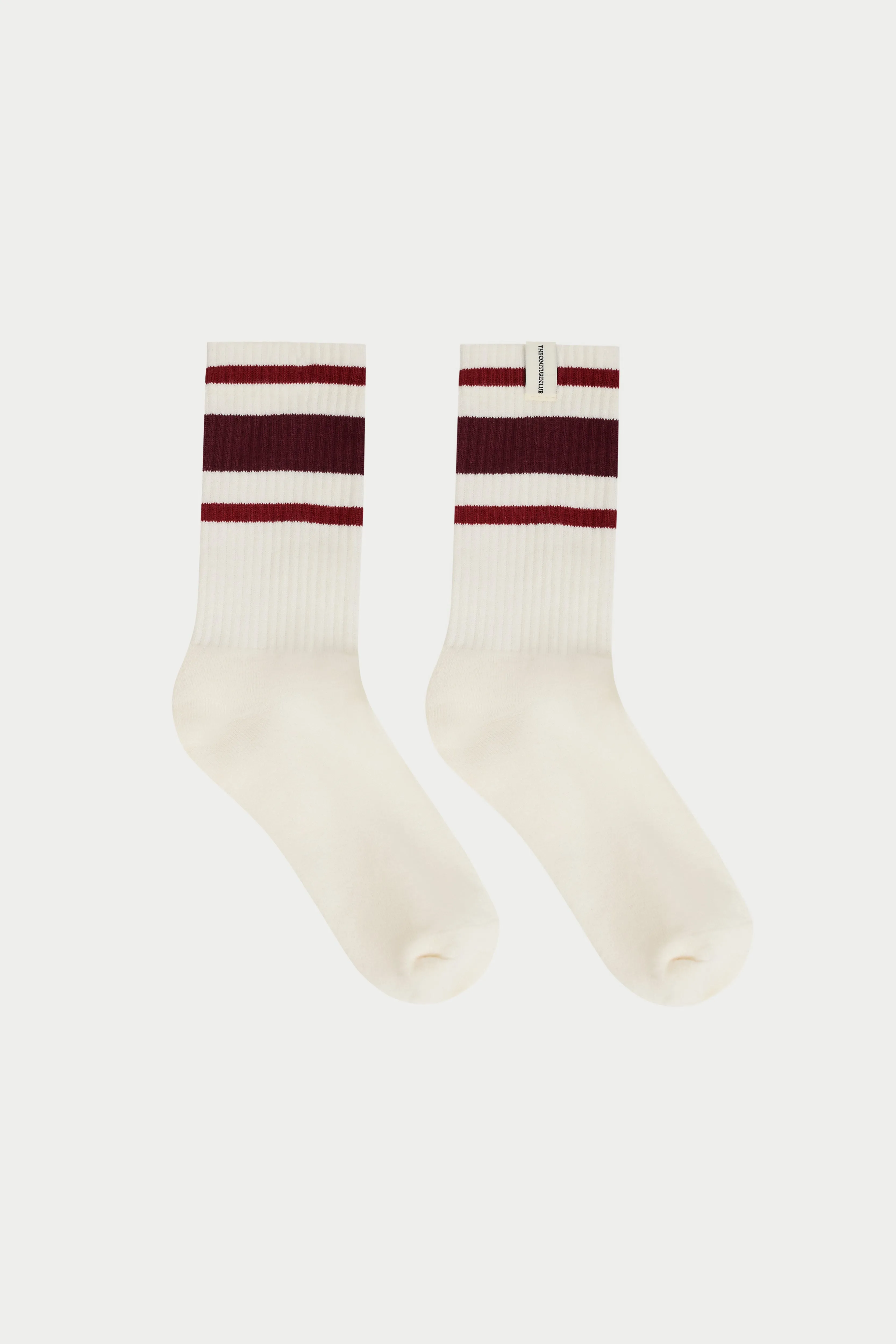 STRIPED BRANDED LABEL SOCK - BURGUNDY sold by The Couture Club product image thumbnail 2