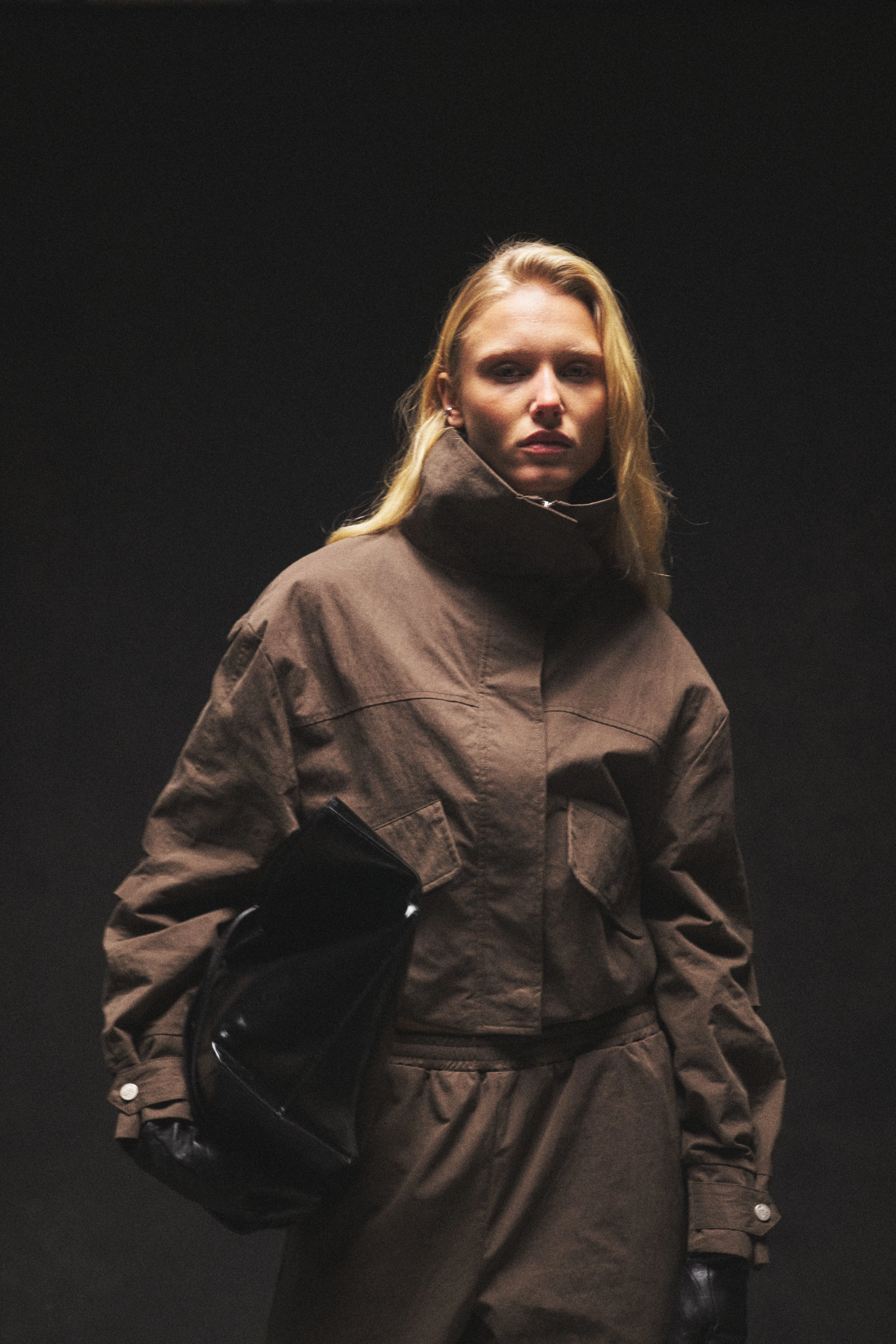 FUNNEL NECK SHELL JACKET - BROWN sold by The Couture Club product image thumbnail 2