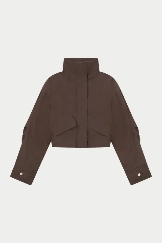 FUNNEL NECK SHELL JACKET - BROWN sold by The Couture Club
