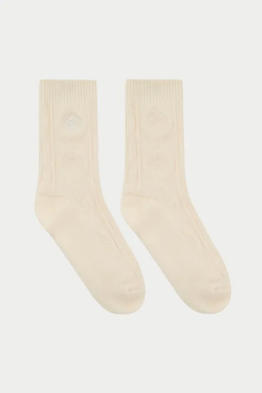 EMBLEM CABLE KNIT SOCKS - OFF WHITE sold by The Couture Club