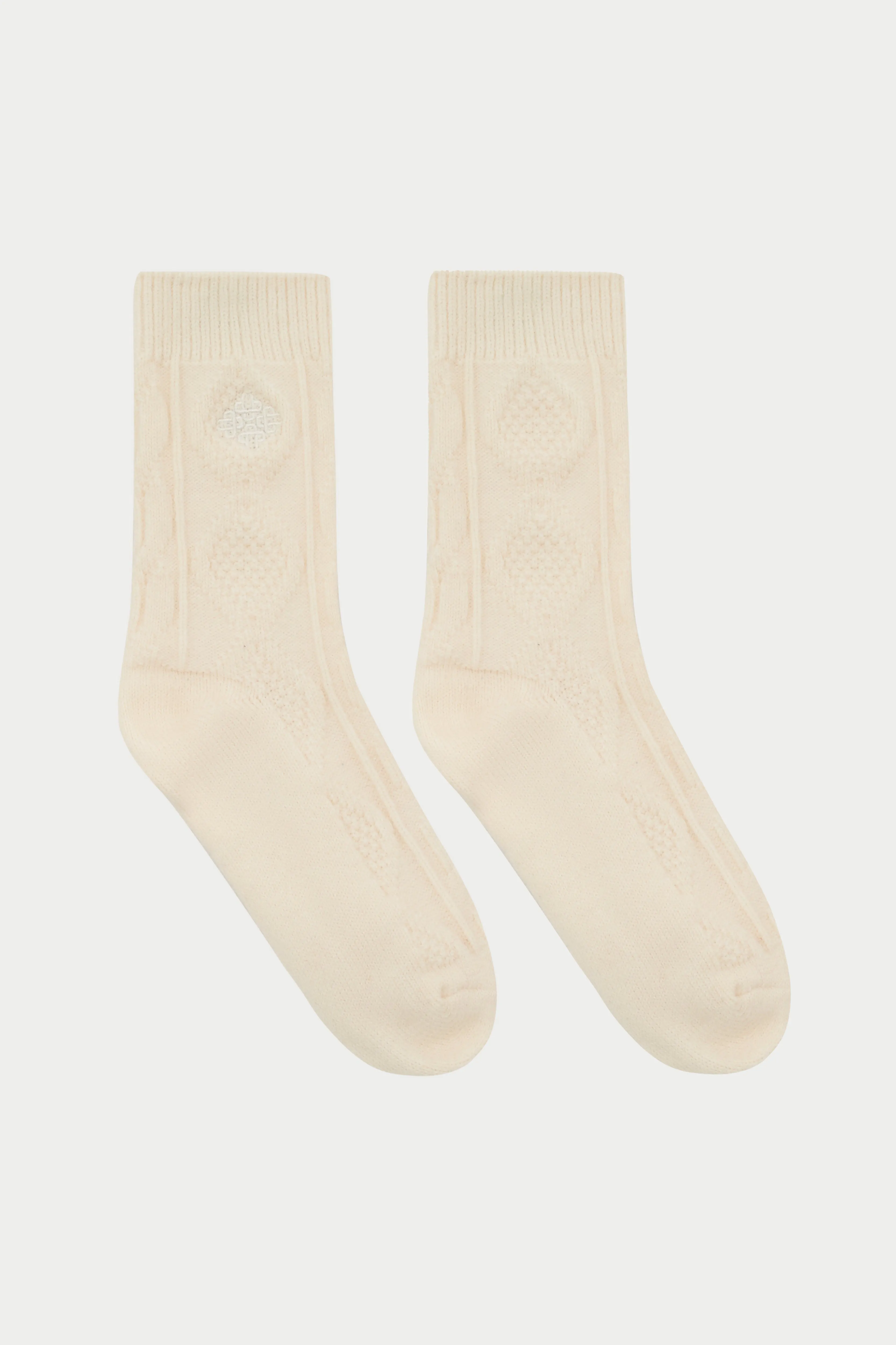 EMBLEM CABLE KNIT SOCKS - OFF WHITE sold by The Couture Club
