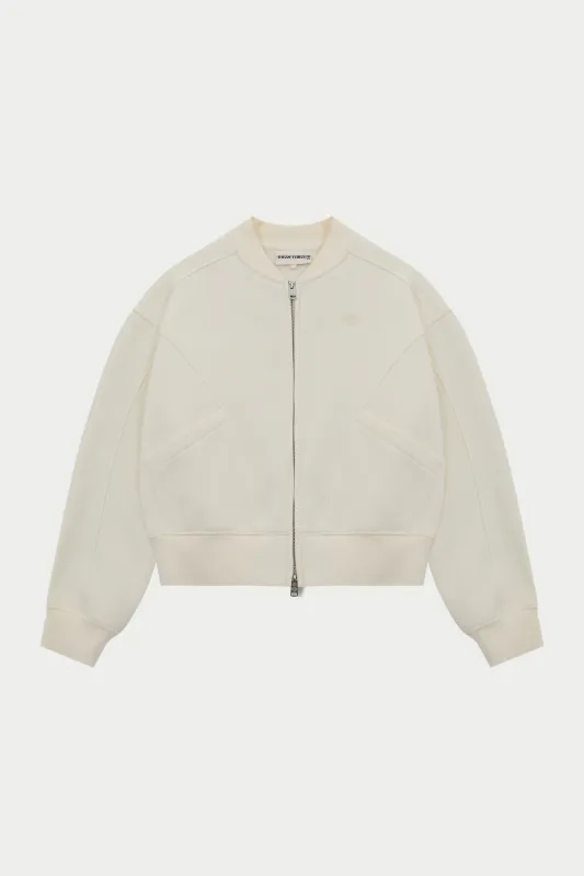 SEAM DETAIL OVERSIZED ZIP THROUGH BOMBER - OFF WHITE sold by The Couture Club
