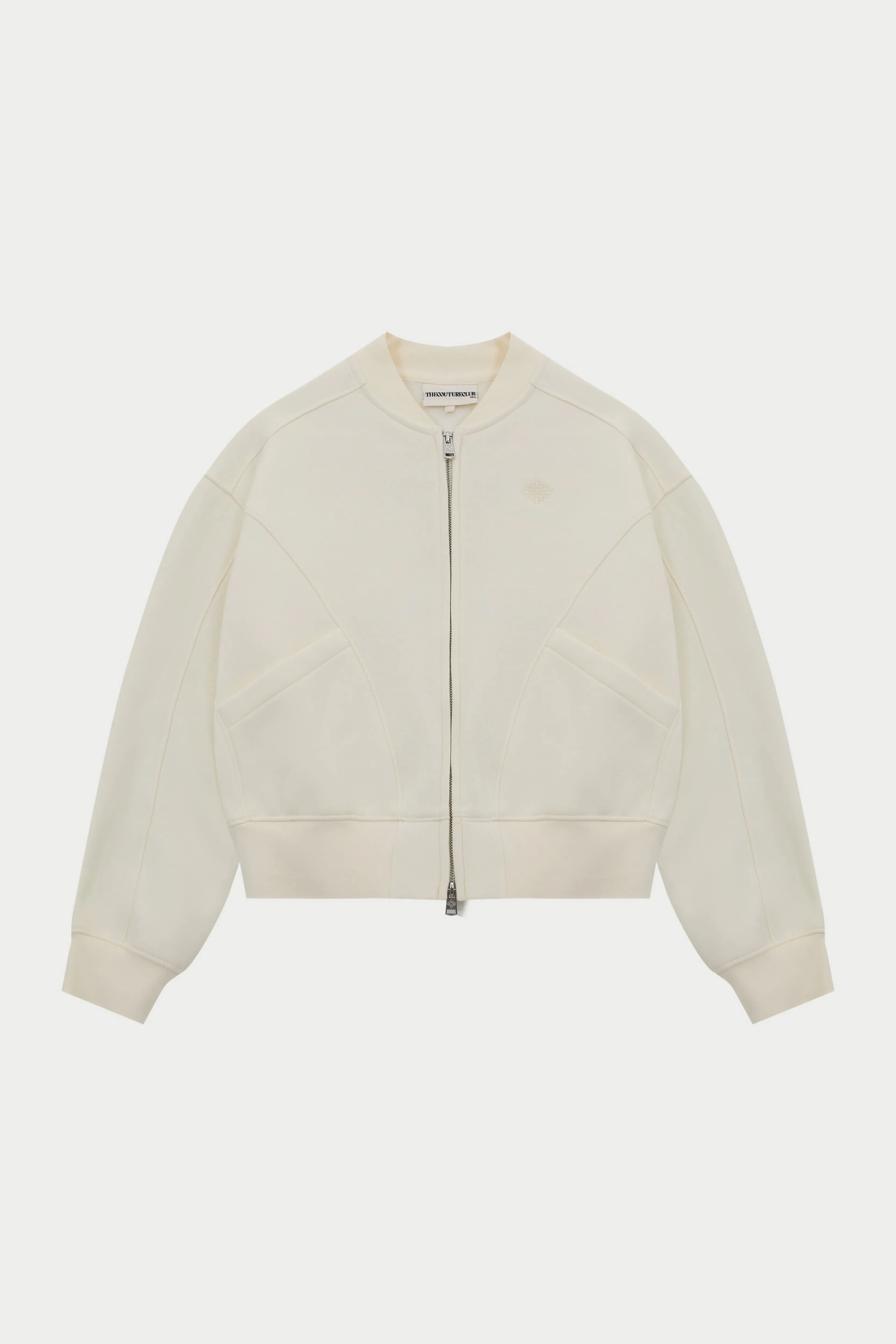 SEAM DETAIL OVERSIZED ZIP THROUGH BOMBER - OFF WHITE sold by The Couture Club