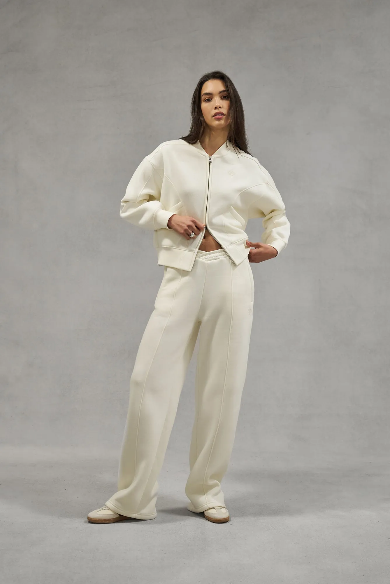 SEAM DETAIL OVERSIZED ZIP THROUGH BOMBER - OFF WHITE sold by The Couture Club product image thumbnail 3