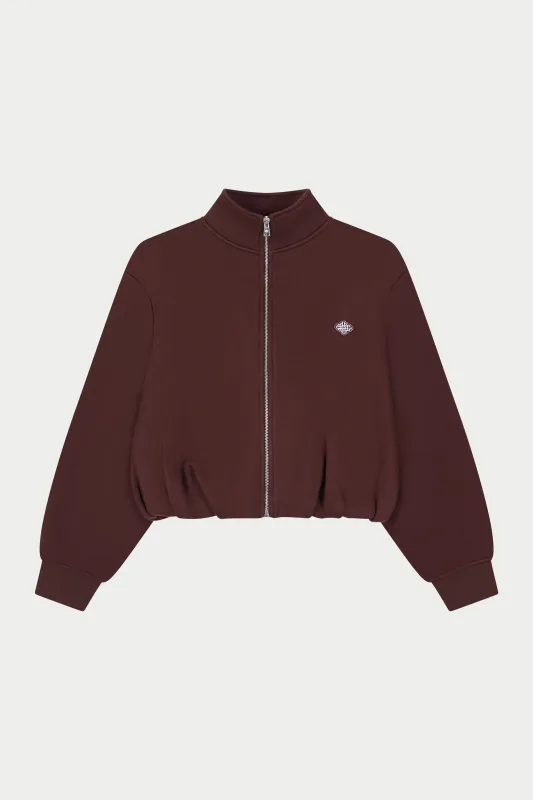 FUNNEL NECK BALLOON HEM ZIP THROUGH - CHOCOLATE sold by The Couture Club