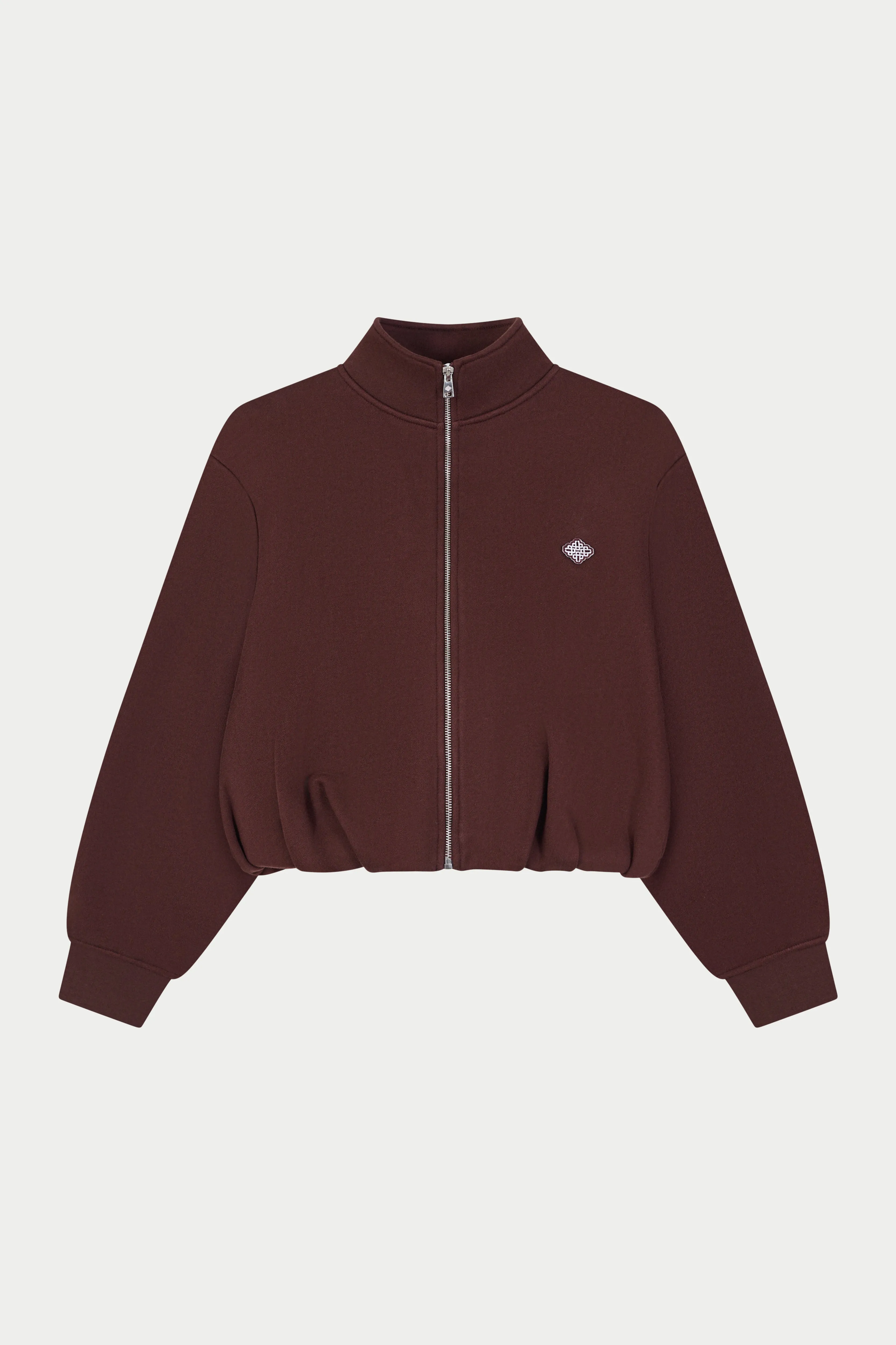 FUNNEL NECK BALLOON HEM ZIP THROUGH - CHOCOLATE sold by The Couture Club