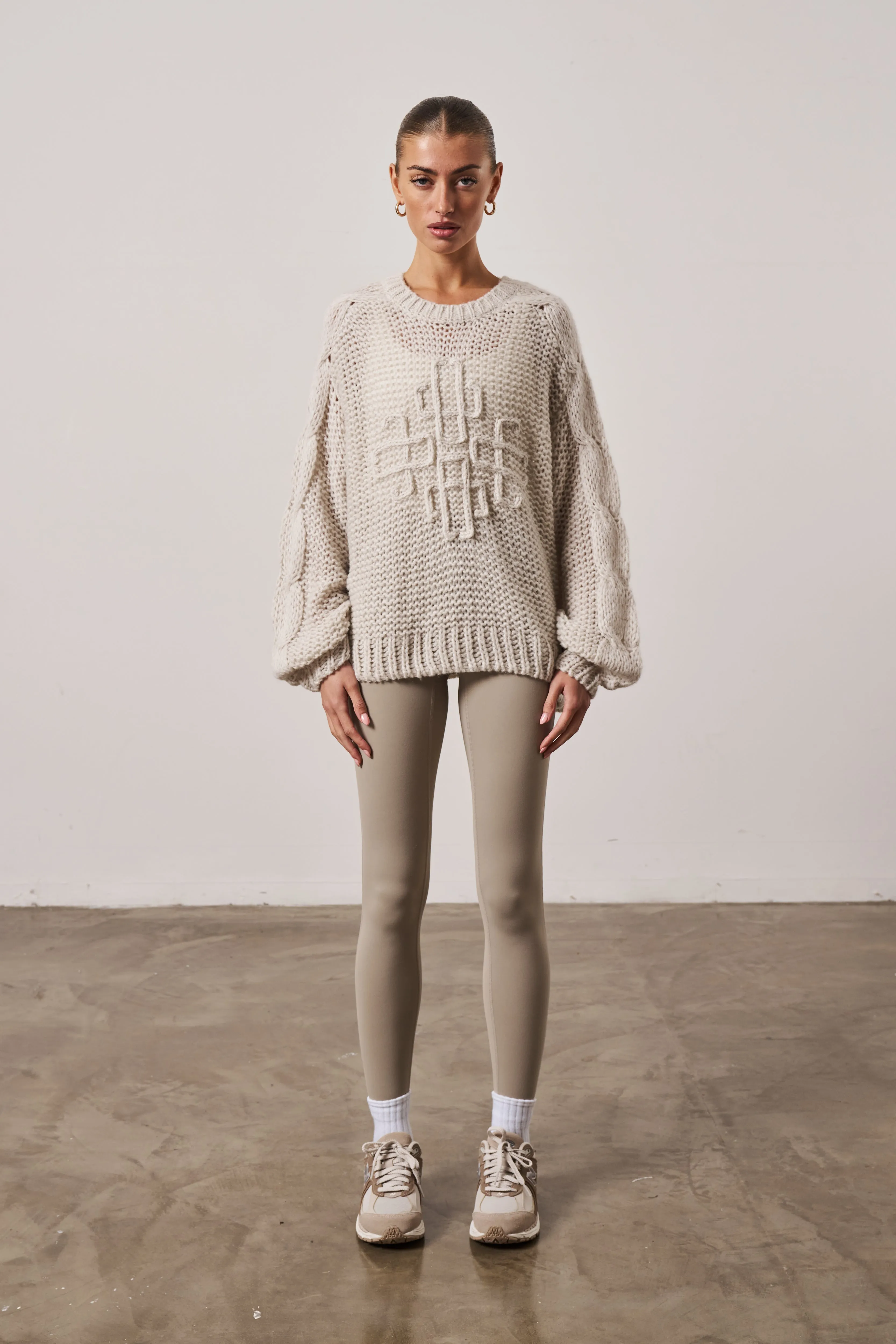 EMBLEM OVERSIZED KNIT JUMPER - STONE sold by The Couture Club product image thumbnail 3