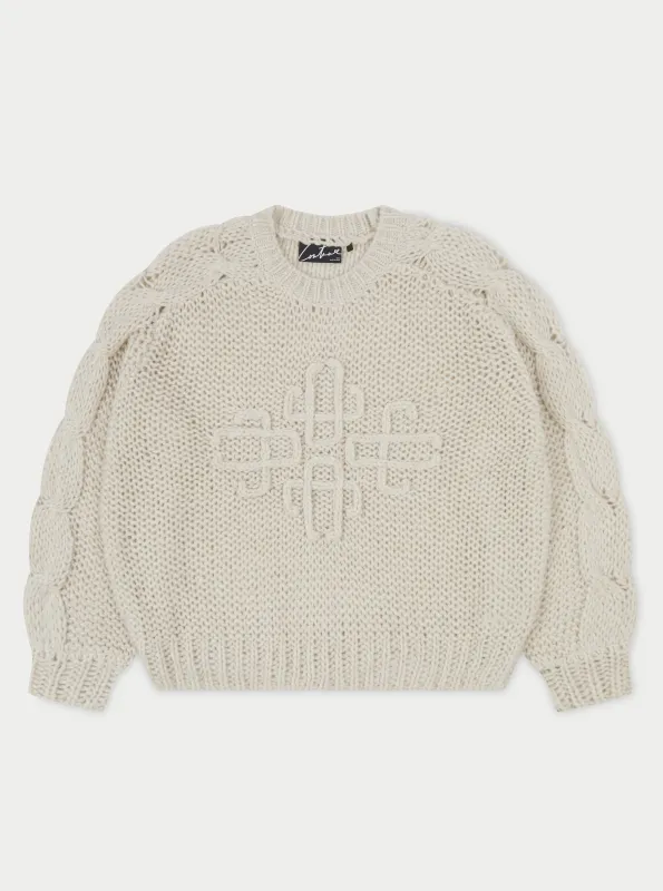 EMBLEM OVERSIZED KNIT JUMPER - STONE sold by The Couture Club