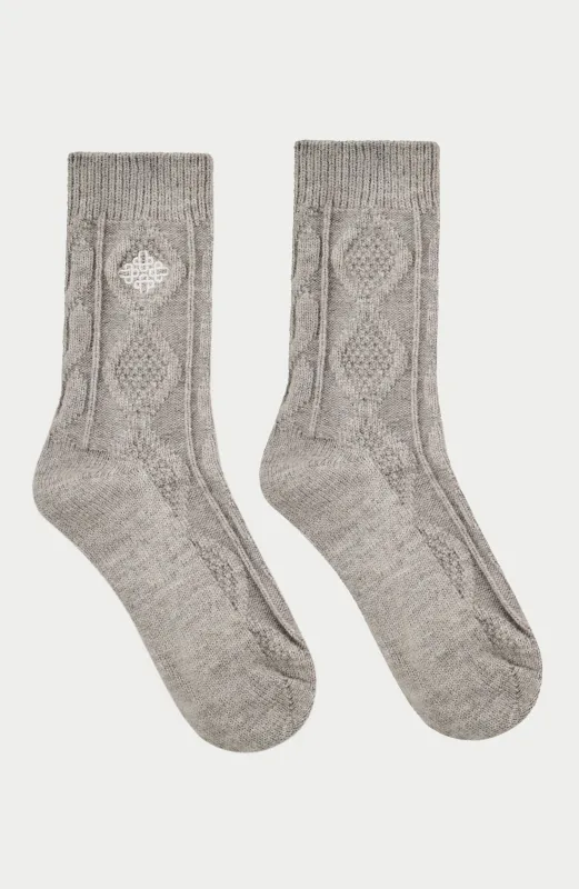EMBLEM CABLE KNIT SOCKS - GREY MARL sold by The Couture Club