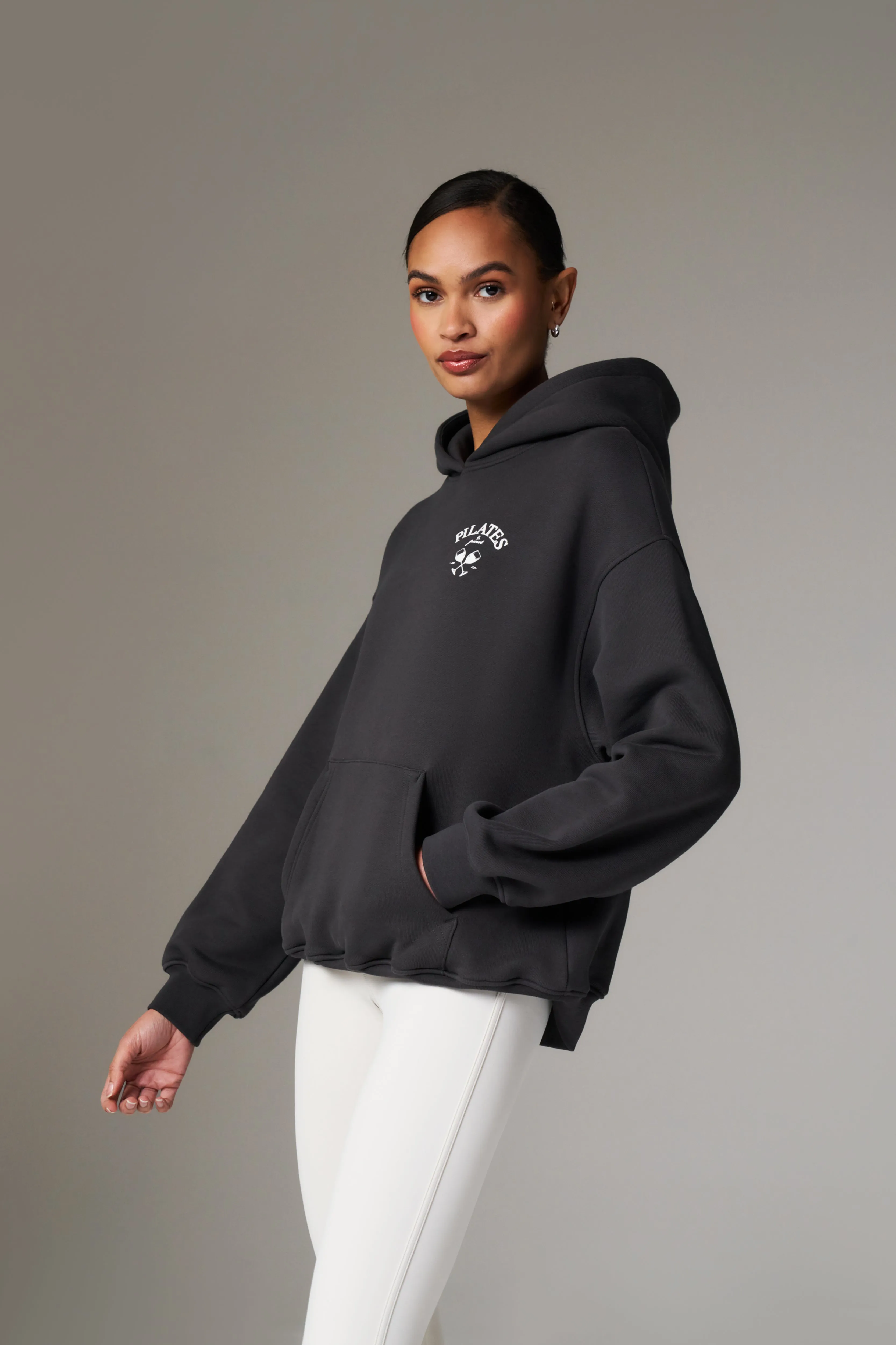 PILATES & PINOT OVERSIZED HOODIE - MIDNIGHT GREY sold by The Couture Club product image thumbnail 4