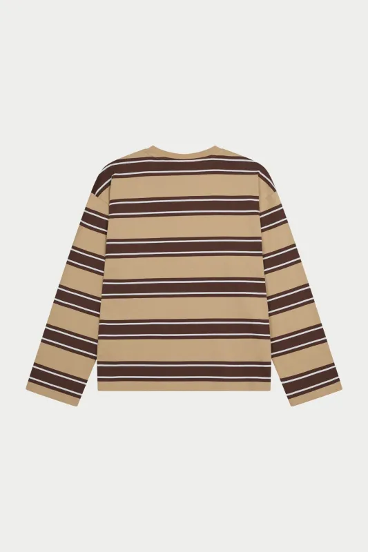 STRIPE POCKET LONG SLEEVE T SHIRT - CHOCOLATE sold by The Couture Club