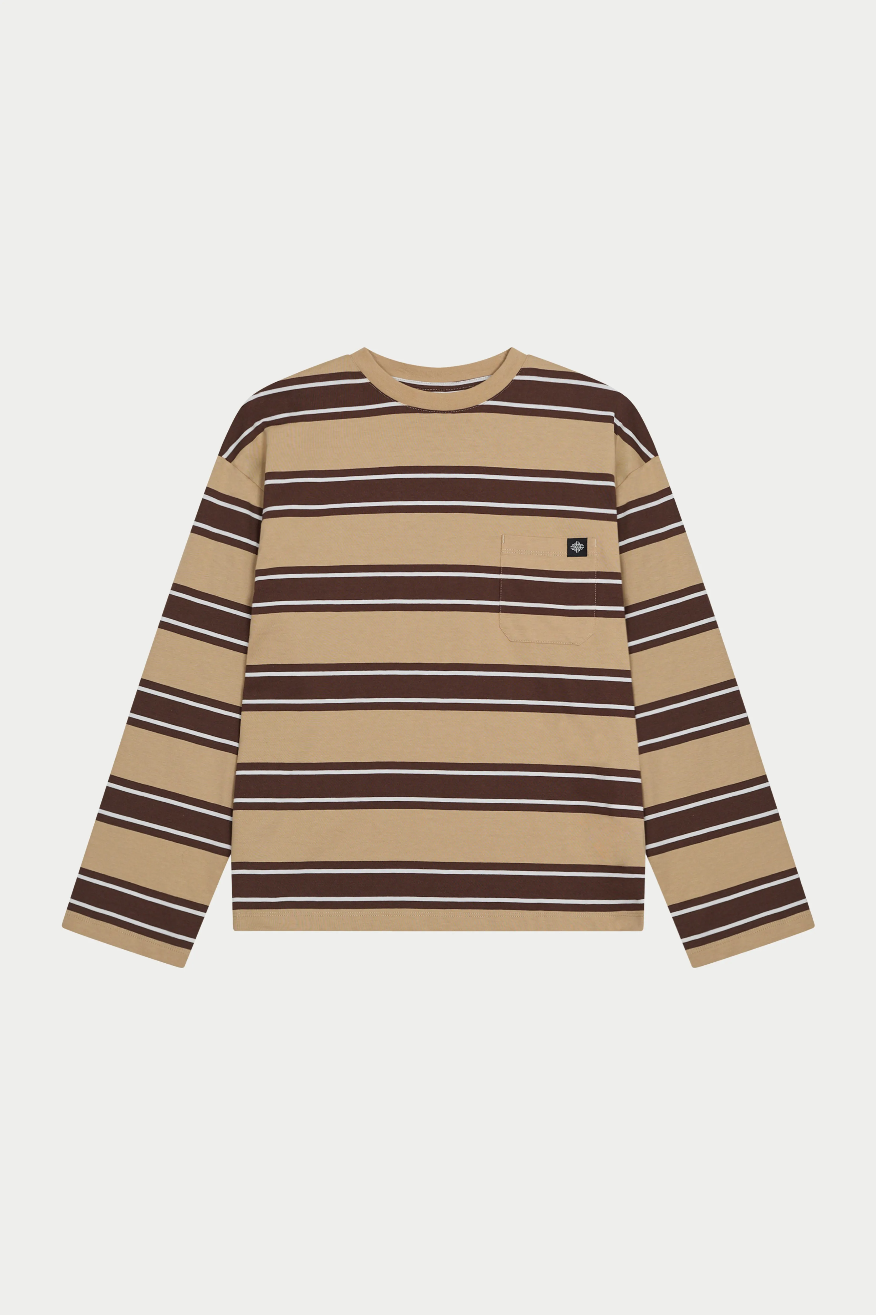 STRIPE POCKET LONG SLEEVE T SHIRT - CHOCOLATE sold by The Couture Club product image thumbnail 2
