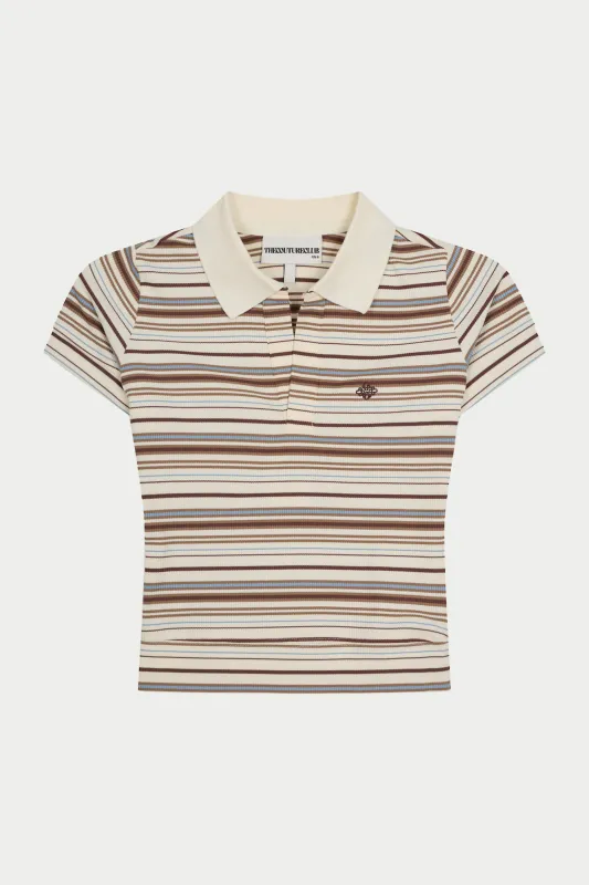STRIPE SHORT SLEEVE POLO TOP - BEIGE sold by The Couture Club