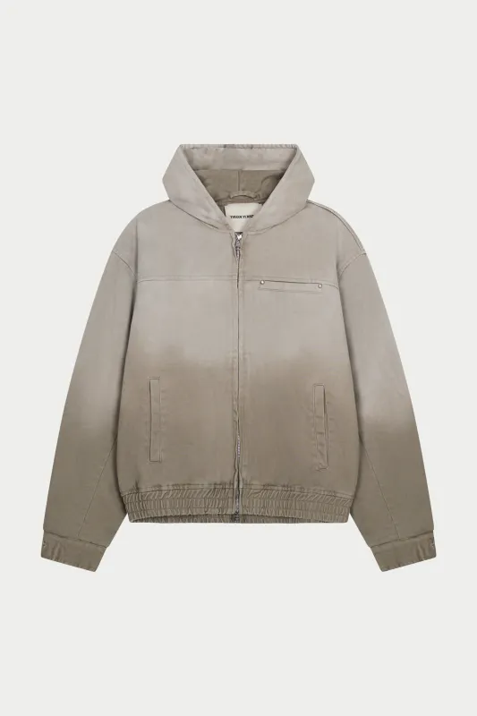 WASHED TWILL HOODED PADDED JACKET - STONE sold by The Couture Club