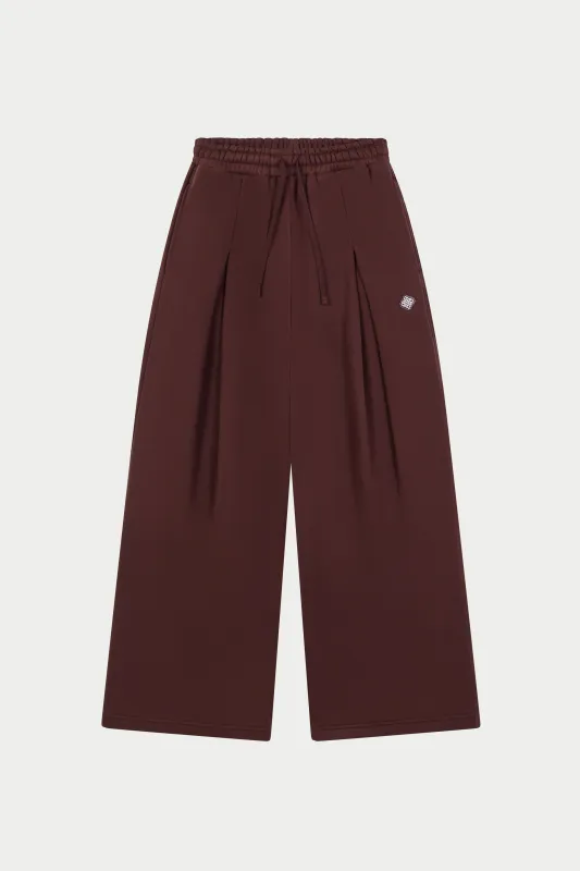 PLEAT DETAIL WIDE LEG JOGGERS - CHOCOLATE sold by The Couture Club