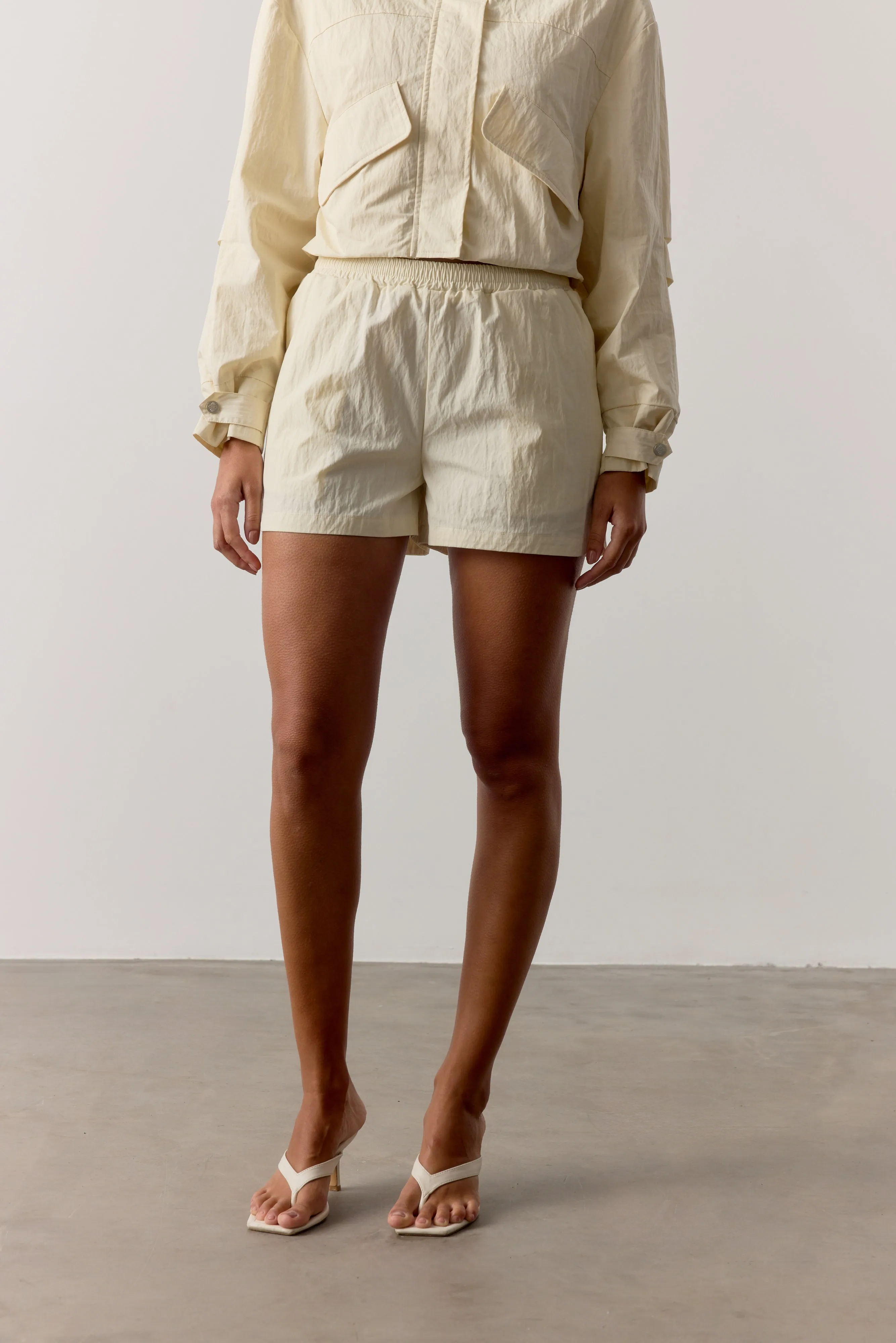 SHELL ELASTICATED SHORTS - ECRU sold by The Couture Club product image thumbnail 4