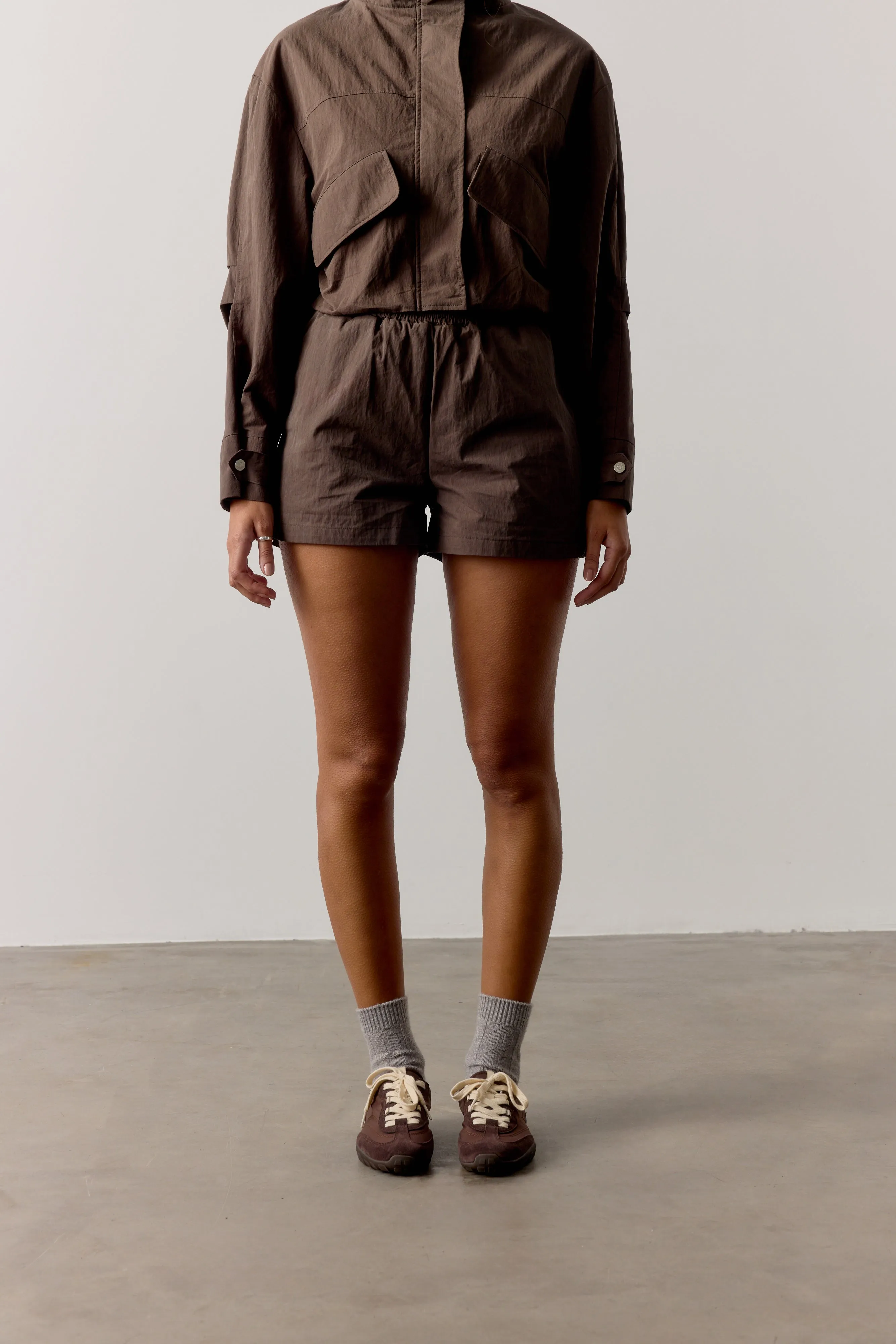 SHELL ELASTICATED SHORTS - BROWN sold by The Couture Club product image thumbnail 4