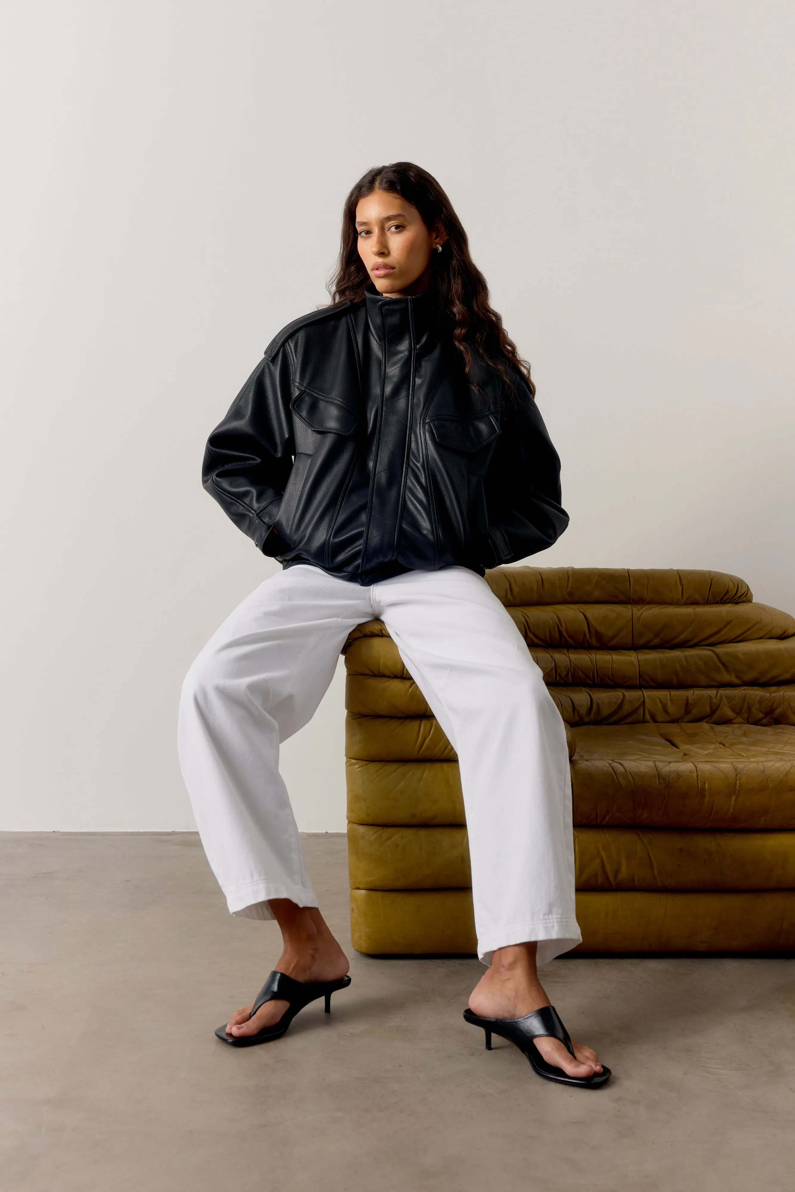 FAUX LEATHER FUNNEL NECK JACKET - BLACK sold by The Couture Club product image thumbnail 3